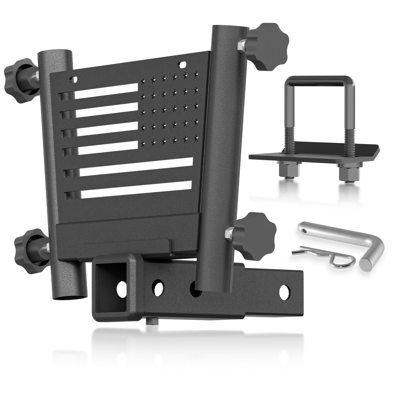YZONA for Trailer Hitch Flag Pole Holder for 2-Inch Receiver, Heavy Duty Hitch Mount Flagpole Bracket with License Plate Holes, 