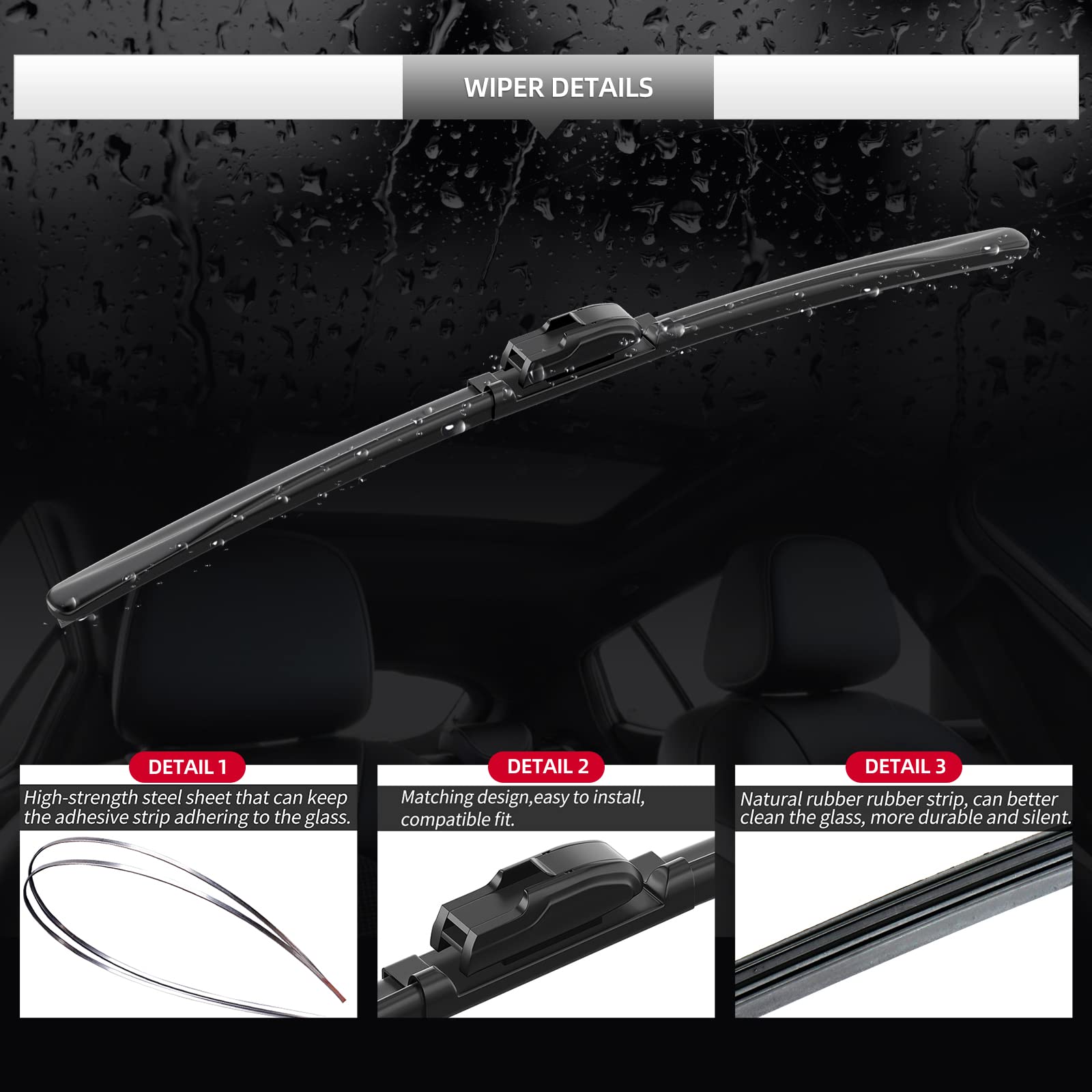 Gardimu Front And Rear Windshield Wiper Blades, 3 Pcs Front And Back Windshield Wipers Blades Replacement For Subaru Outback 201