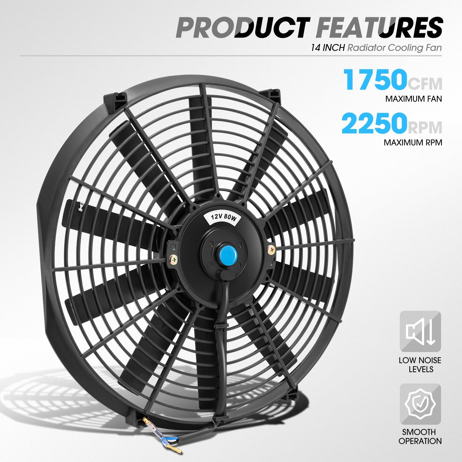 Dna Motoring 14 Inch High Performace Electric Cooling Slim Radiator Fan With Mount Kit, Black, Raf-14+Fmk