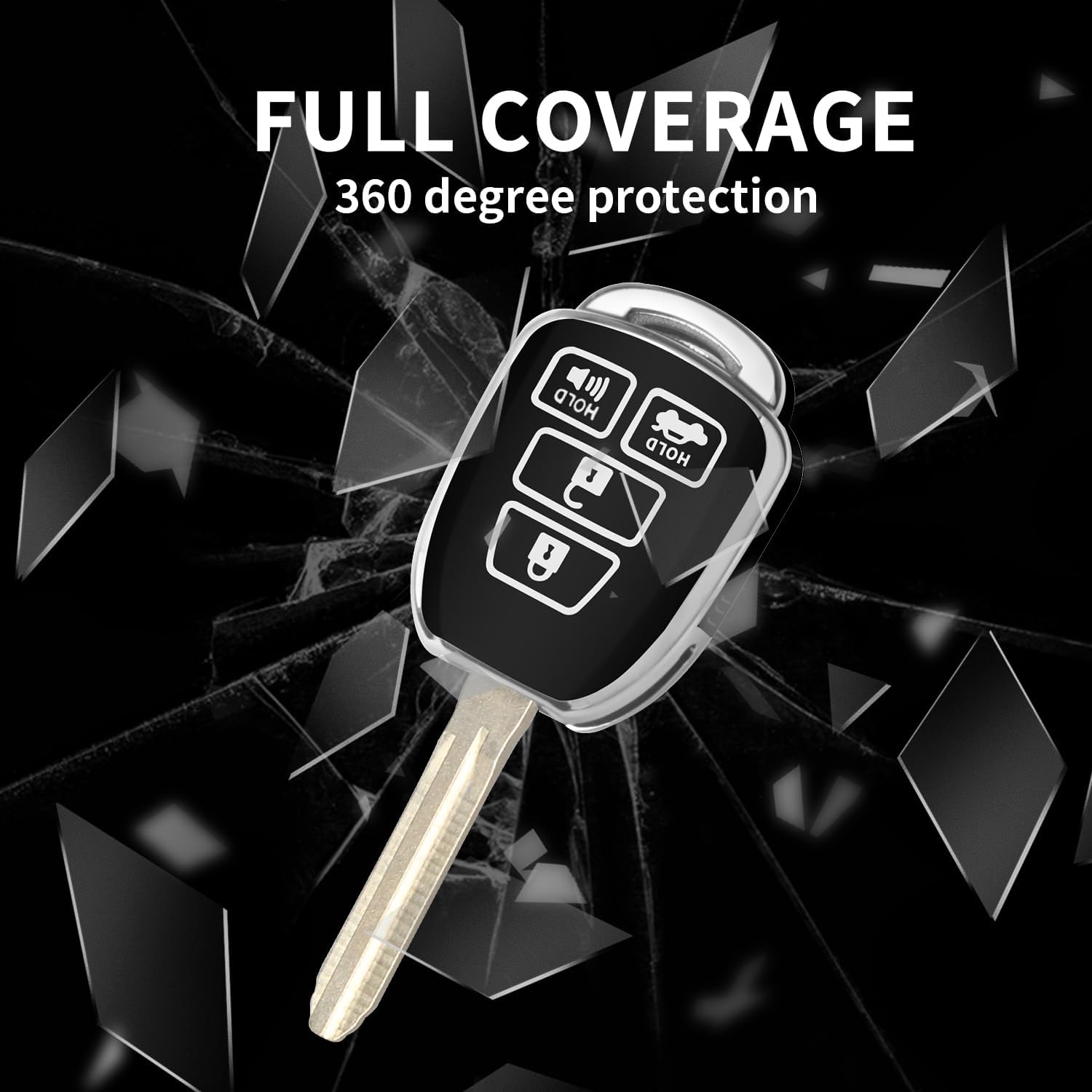 Mild East Key Fob Cover For Toyota With Metal Key Chain, Silver Edge Soft Tpu Key Fob Shell Case For 2012-2019 Camry Corolla Tac