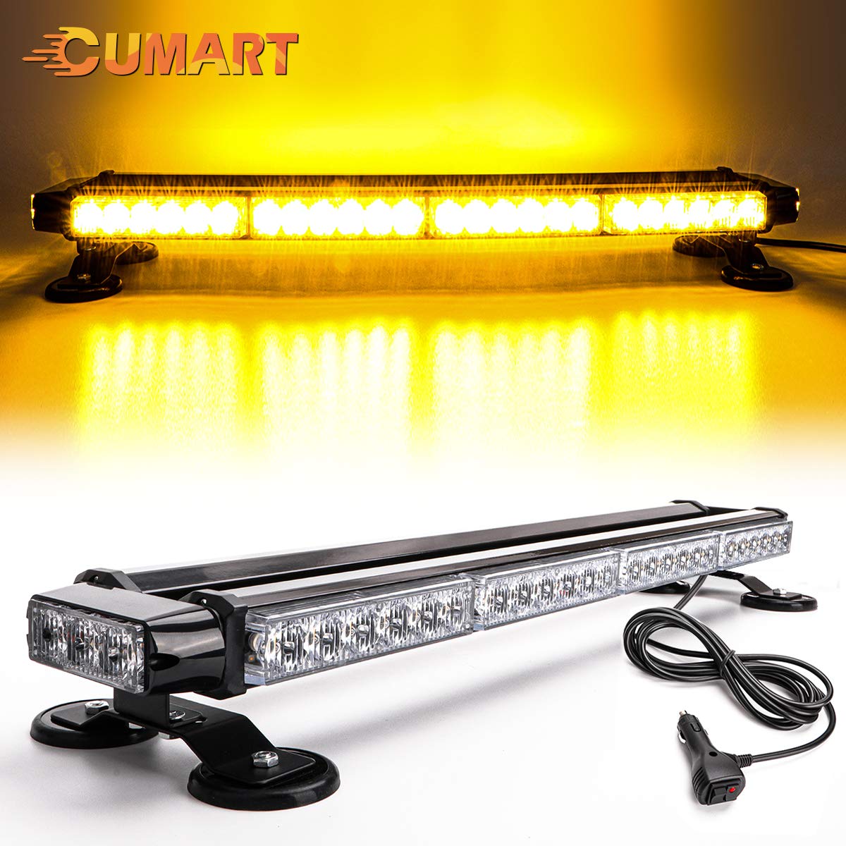 Cumart 26.5'' Amber Yellow 54 Led Automotive Rooftop Beacon Warning Emergency Flashing Snow Plow Light Bar Double Side Strobe Li