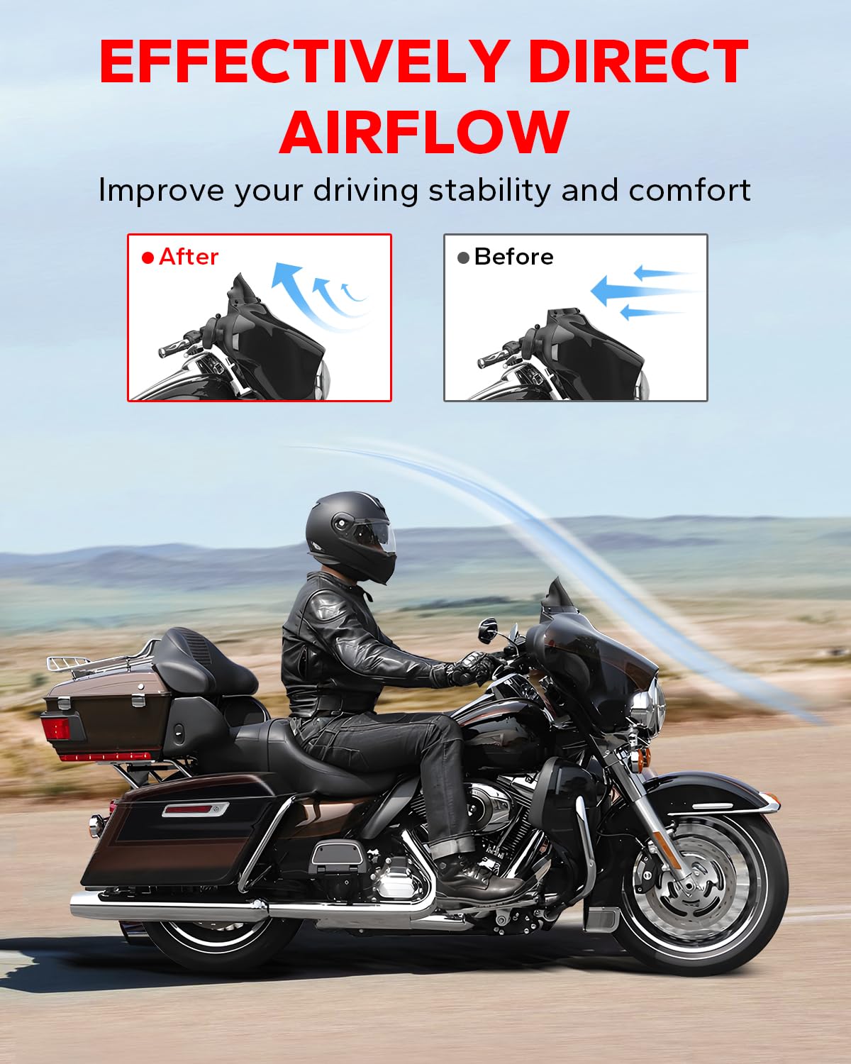 Amazicha 4.5" Black Wave Windshield for Harley Davidson Touring 2014-2024, Polycarbonate