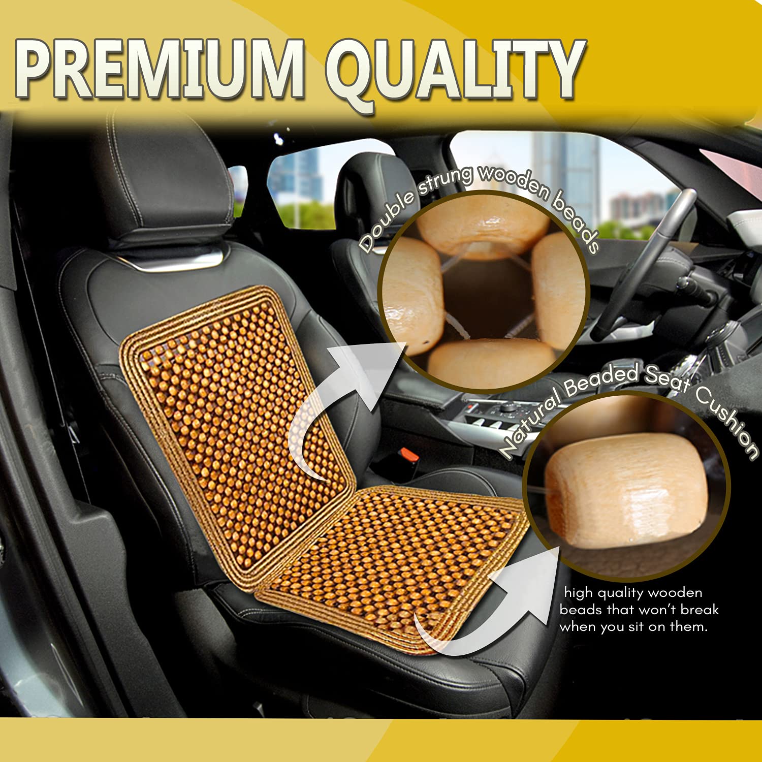 Zonetech Wooden Beaded Car Driver Seat Cushion - Natural Double Strung Massaging Universal Comfortable Car Seat Cover Cushion Wi