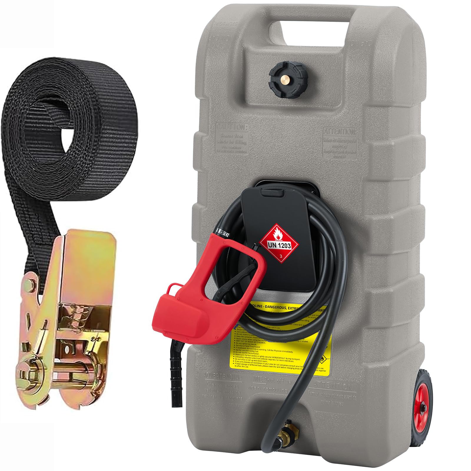 15 Gallon Fuel Caddy With Pump,Portable Fuel Tank On Wheels With Le Fluid Transfer Siphon Pump and 10-Inch Hose for Cars, Boats,