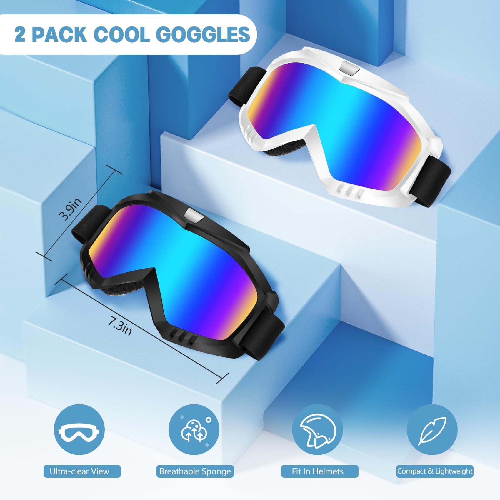Lievermo Dirt Bike Goggles, Motorcycle Goggles, 2 Pack Atv Goggles, Riding Goggles, Ski Goggles, Windproof Glasses, Racing Helme