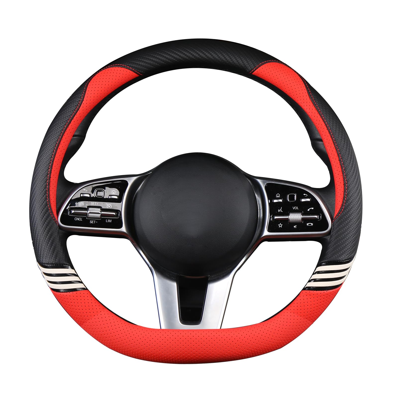 Binsheo Cute Steering Wheel Cover D Shape For Girls Women Universal 15 Inch,Black And Red