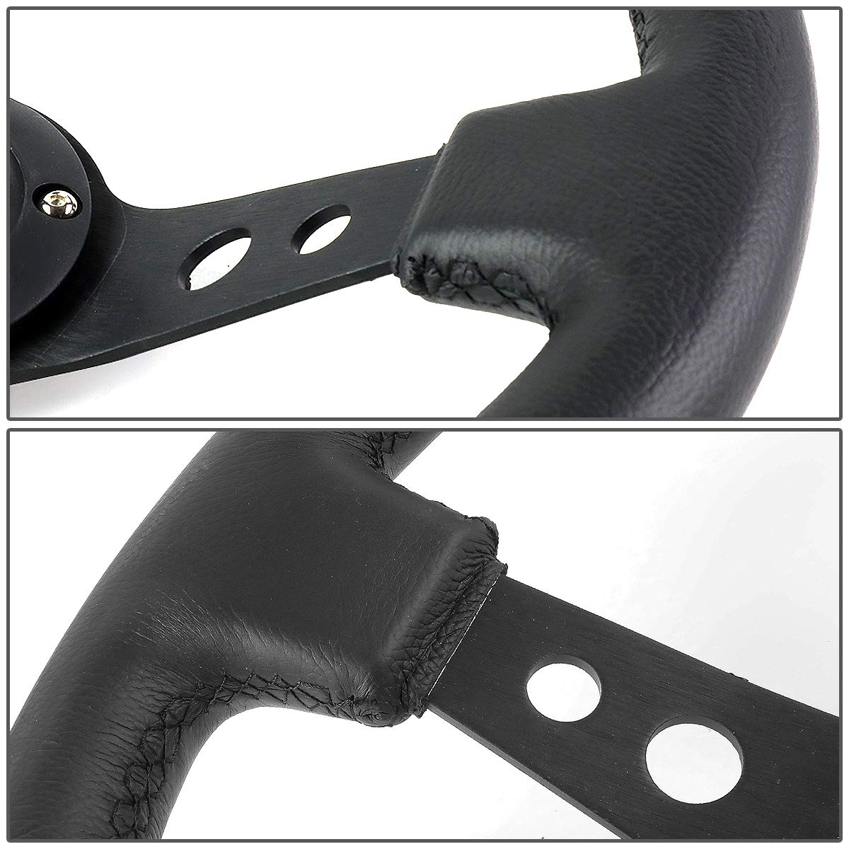 Nrg Steering Wheel - 06 (Deep Dish) - 350Mm (13.78 Inches) - Black Leather With Black Spokes/Yellow Stripe - Part # St-006Bk-Y B
