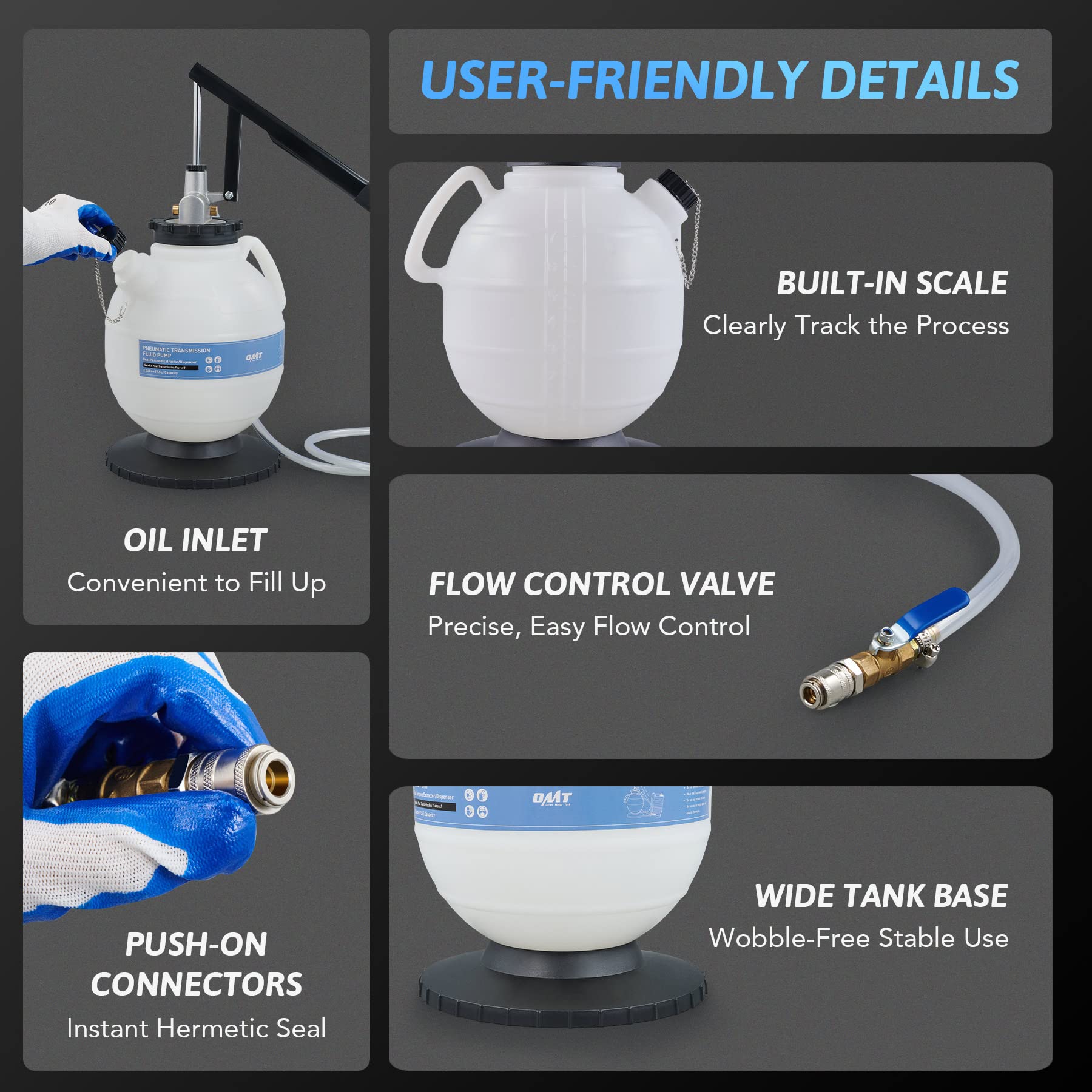 Orion Motor Tech 7.5L Manual ATF Refill Kit - Transmission Fluid Pump with 15 Adapters - Blue Nylon FBA-BBTD00200