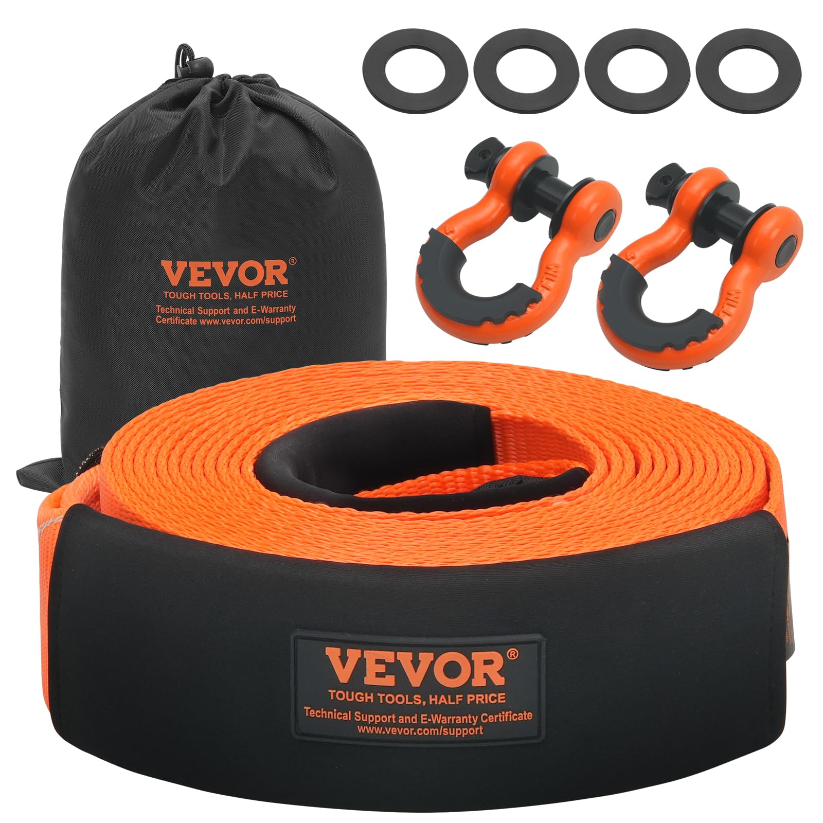 VEVOR Heavy Duty Tow Strap Recovery Kit 3 x 30 ft (MBS-36,000 lbs) Tree Saver Winch Strap, Triple Reinforced Loop & Protective S