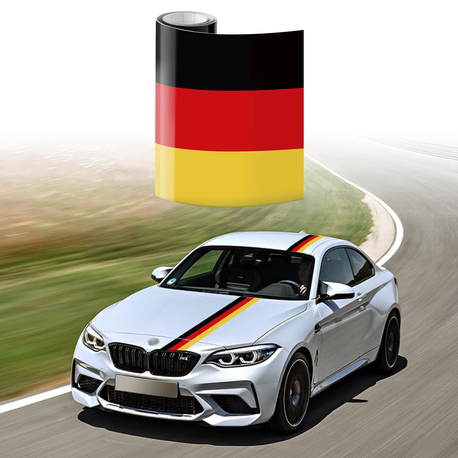 LANZMYAN 118x6 Germany Flag Color Vinyl Stripe Car Hood Decal Sticker for Grille Fender Hood Roof Side Skirt Body Trunk Exterior