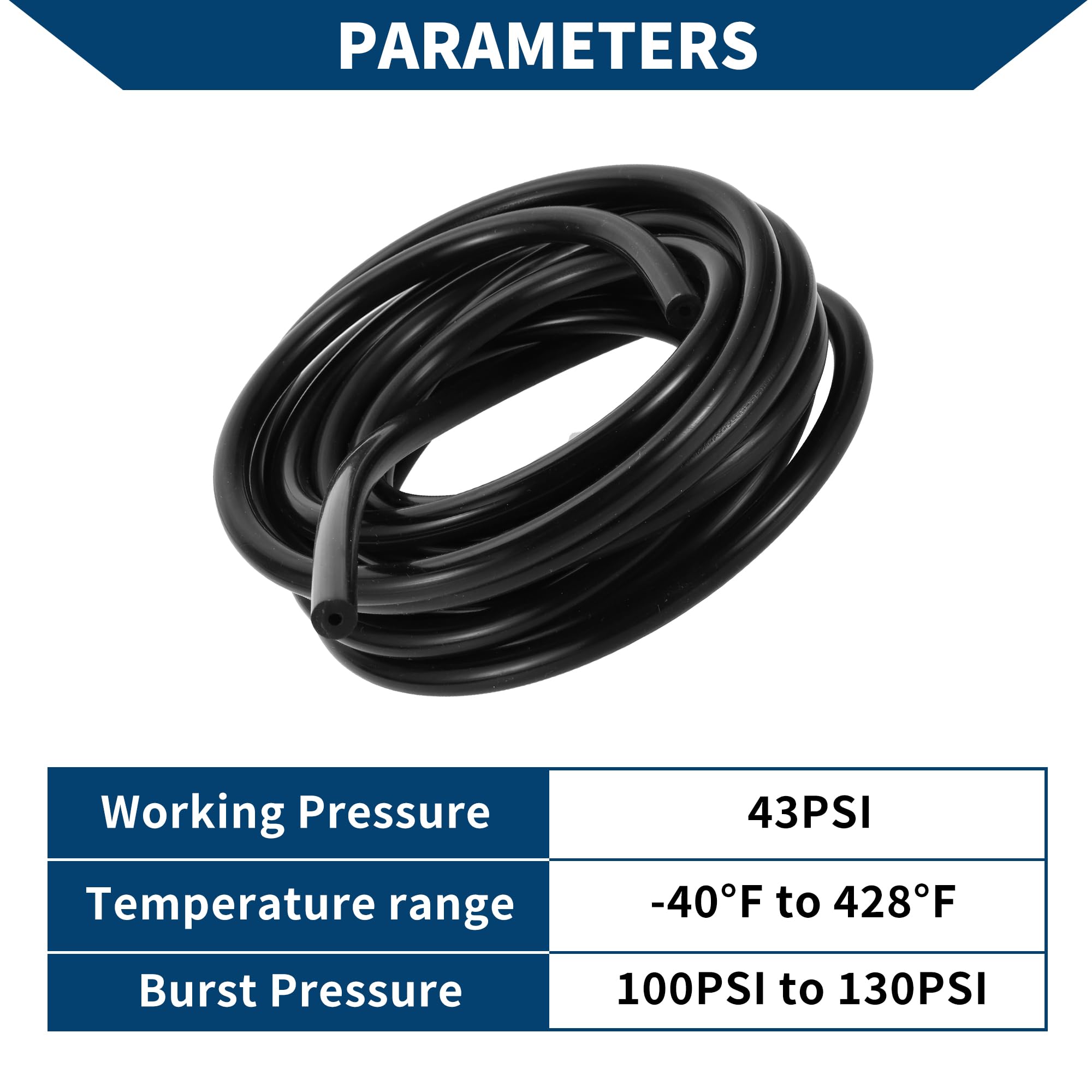 Hihaha Silicone Vacuum Tubing Hose Automotive Vacuum Line High Temperature 16.4FT 1/8'' 3mm ID 3.5mm Thickness 1 Pc Black