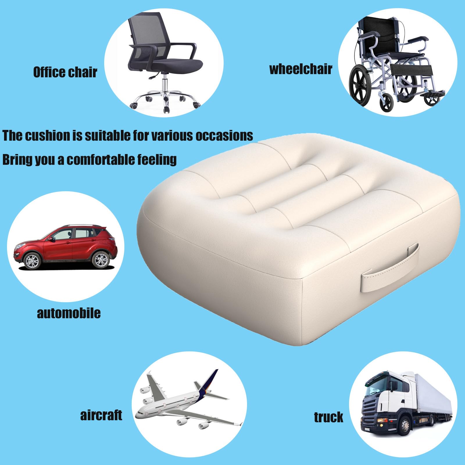 Adult Car Booster Seat Cushion/office chair cushion with Carry Handle Angle Lift Seat Cushion Imitation PU breathable fabric Mor