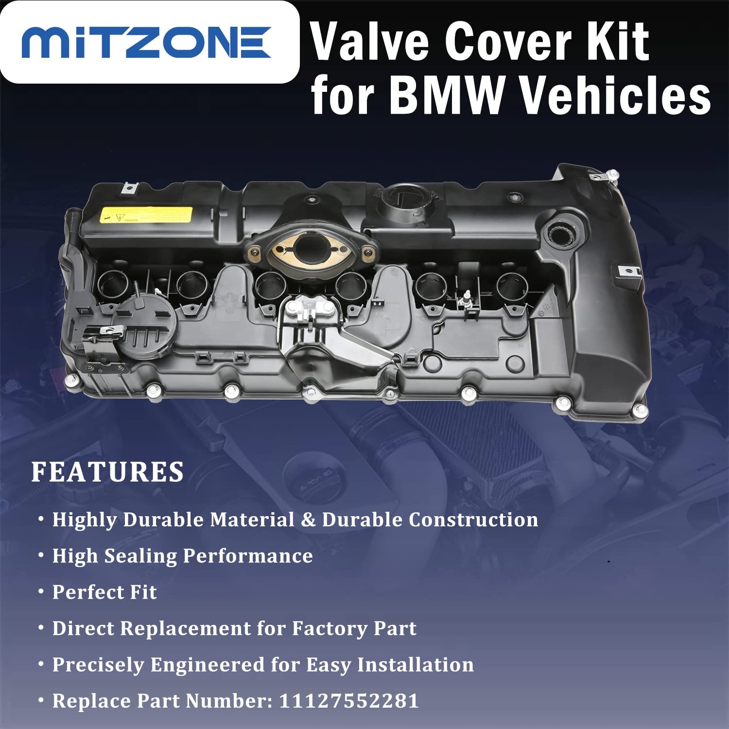 MITZONE N52 Engine Valve Cover Kit with Oil Cap & PCV Hose, Plastic, Model 004-065-A, Compatible with BMW E82, E9X, E60, E70,