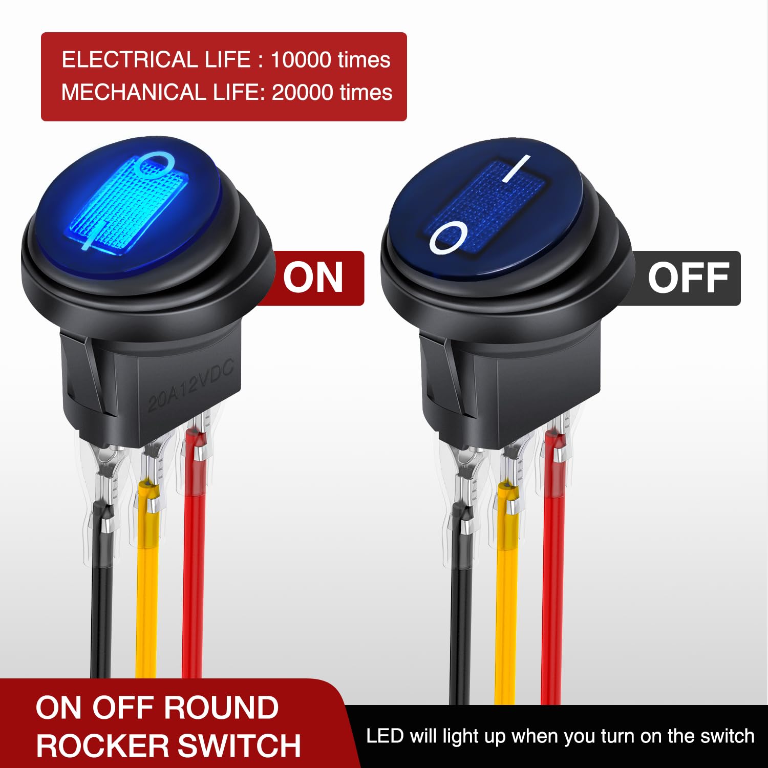 Nilight 5Pcs Waterproof Round Rocker Toggle Blue Led Switch 12V 20A 3 Pin On Off Spst For Car Truck Boat Marine Automotive Rv Wi