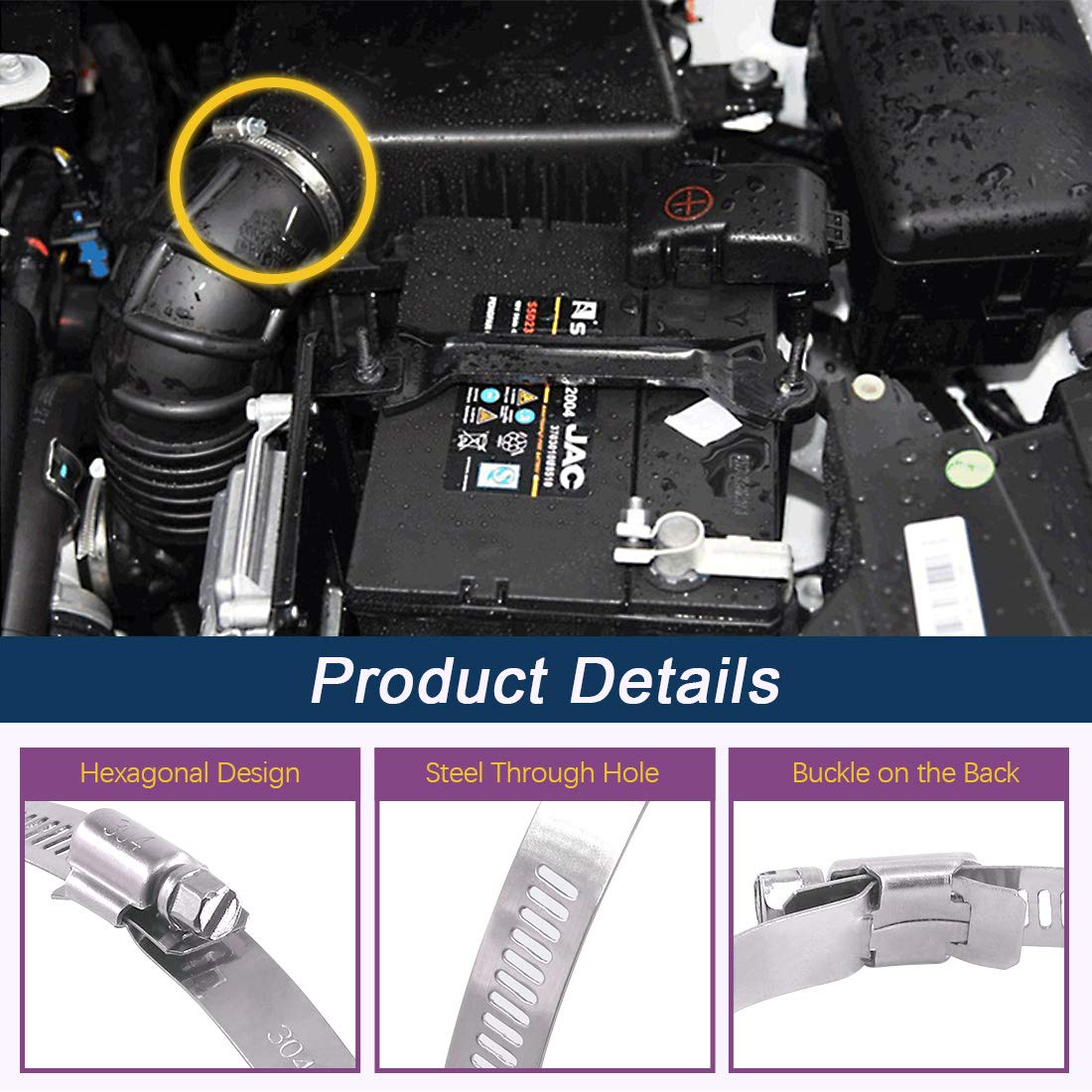 Swpeet 15Pcs 2.5-3.5inch (65-89mm) Hose Clamp 304 Stainless Steel Adjustable Range Worm Gear Hose Clamp Fuel Line Clamp Perfect