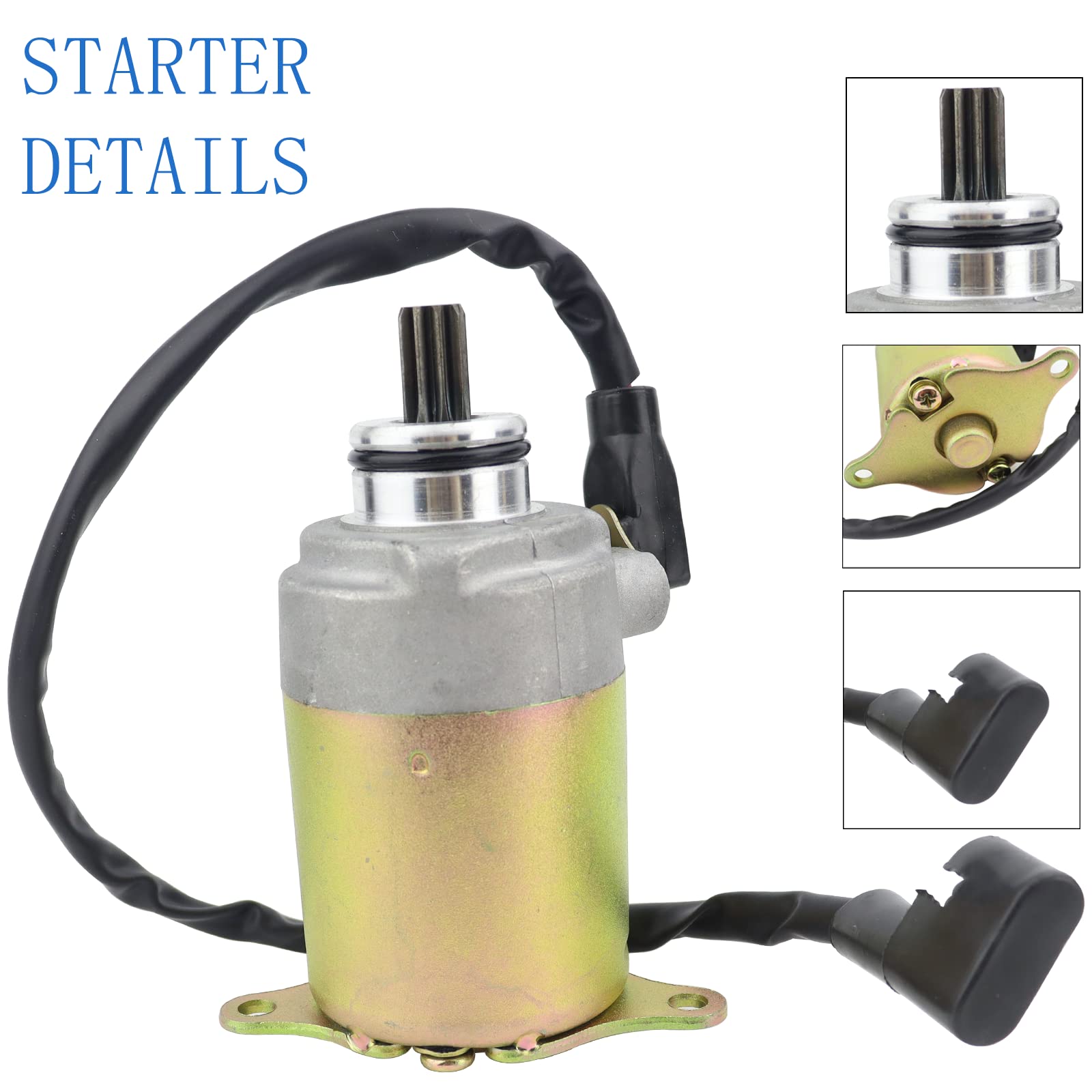 STABSOLI Starter Motor & Solenoid Relay for GY6 125CC/150CC ATV, Moped, Go Kart - Metal, Gold, Model SS057+033