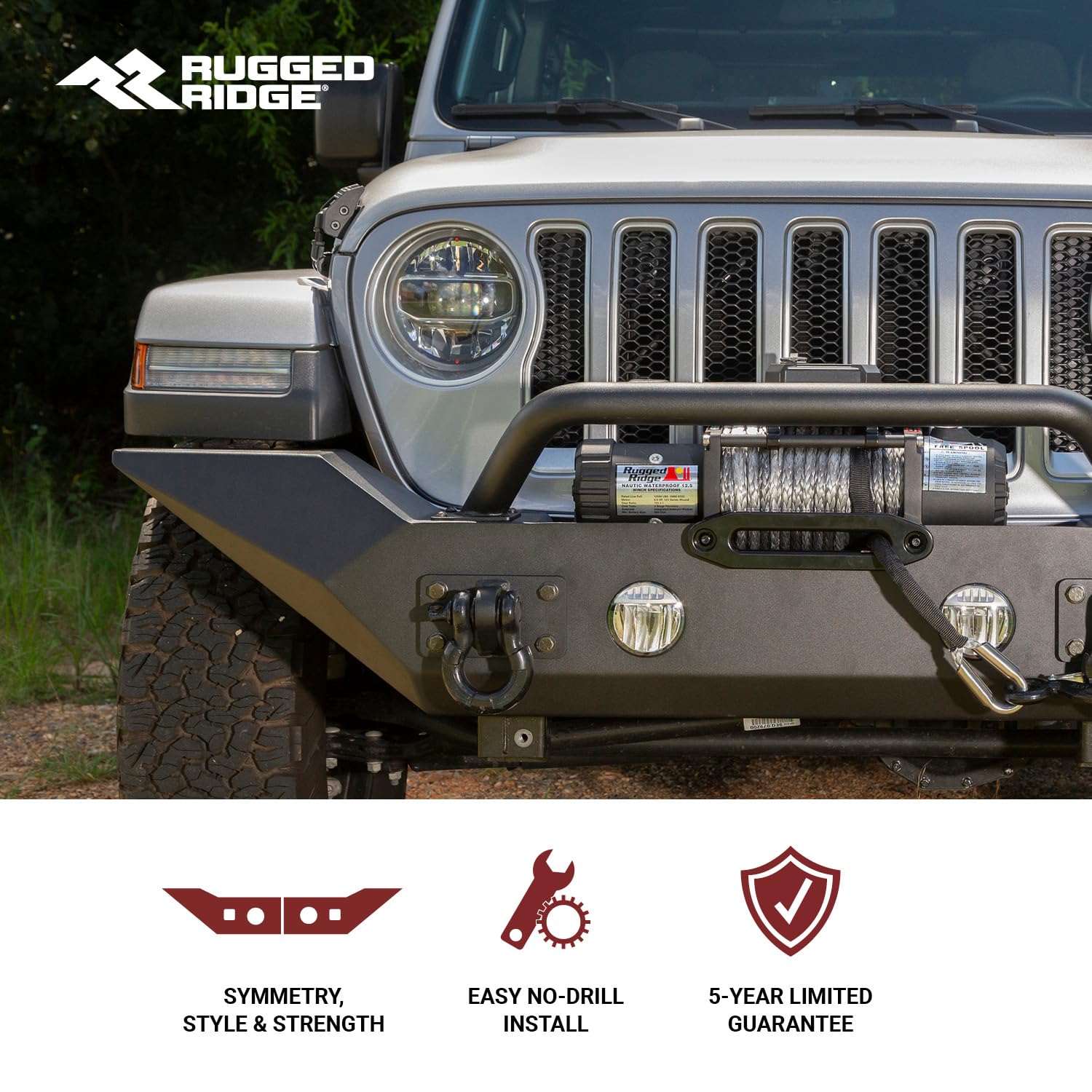 Rugged Ridge Spartan Bumper, Front | Full-Width W/High-Clearance Ends & Overrider, Steel, Textured Black | 11548.01 | Fits 2007-