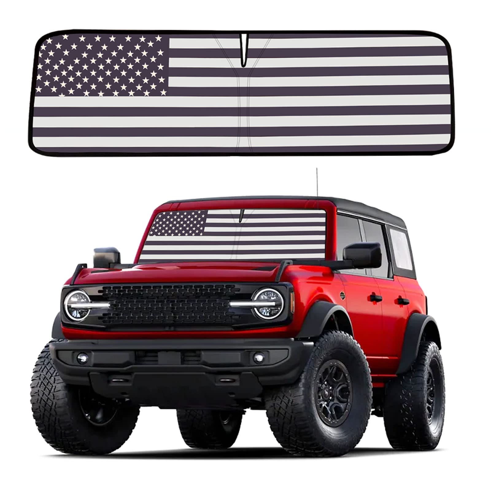 Moricere Upgrade Windshield Sun Shade With Usa Flag For Ford Bronco 2021-2023, Foldable Windshield Sun Visor Blocks Uv Rays