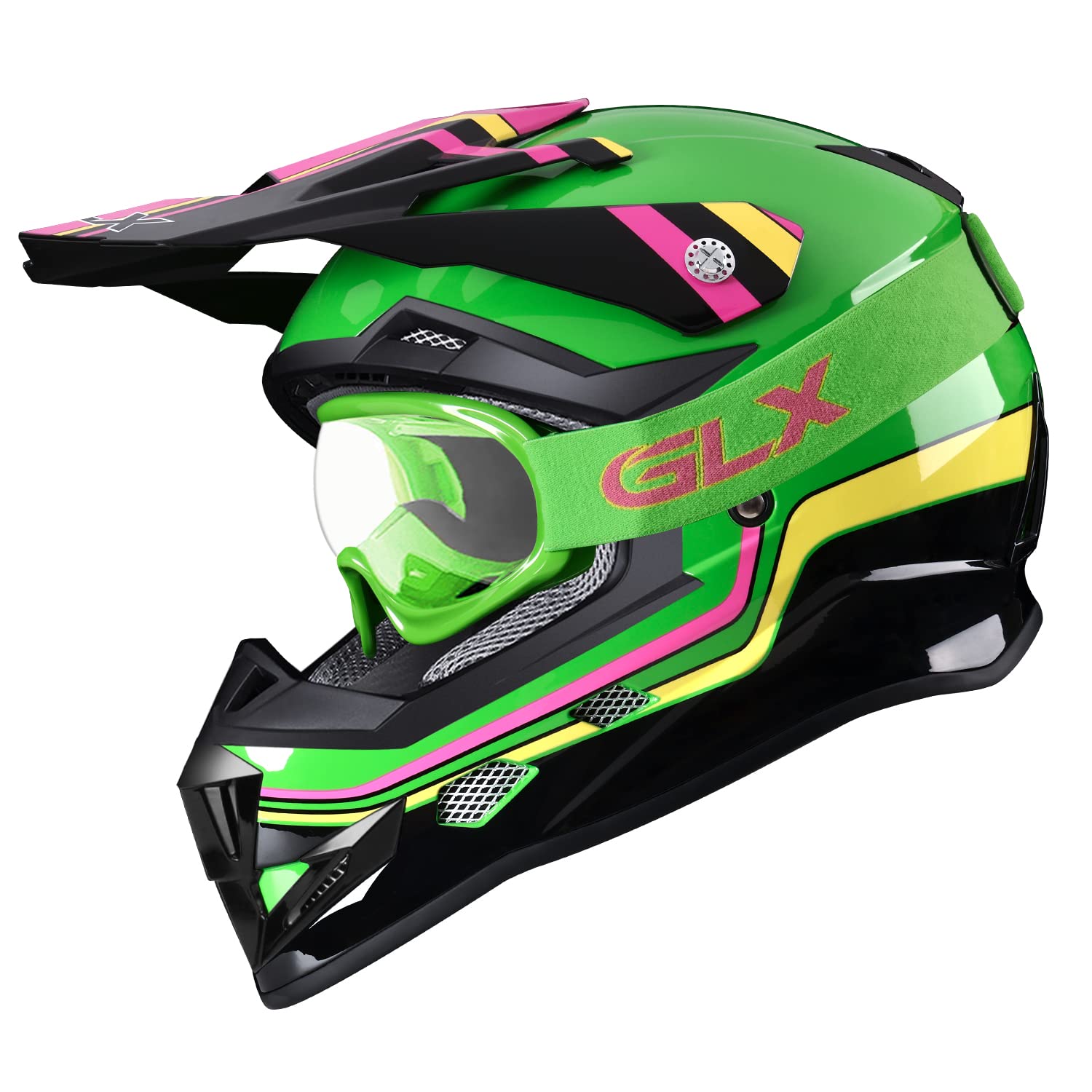 Glx Gx623 Youth Atv/Dirt Bike Helmet Combo - Retro Green, Medium - Dot