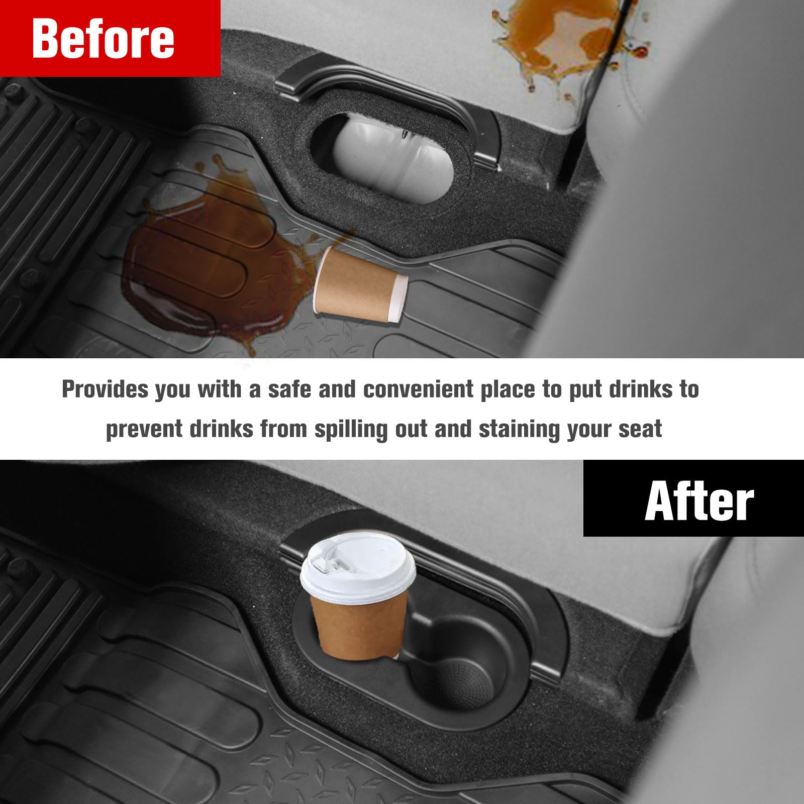 LitMiRaCle Rear Seat Cup Holder for Dodge Ram 1500/2500/3500/4500 & Dakota 2002-2017, Dual Drink, ABS Plastic, Black