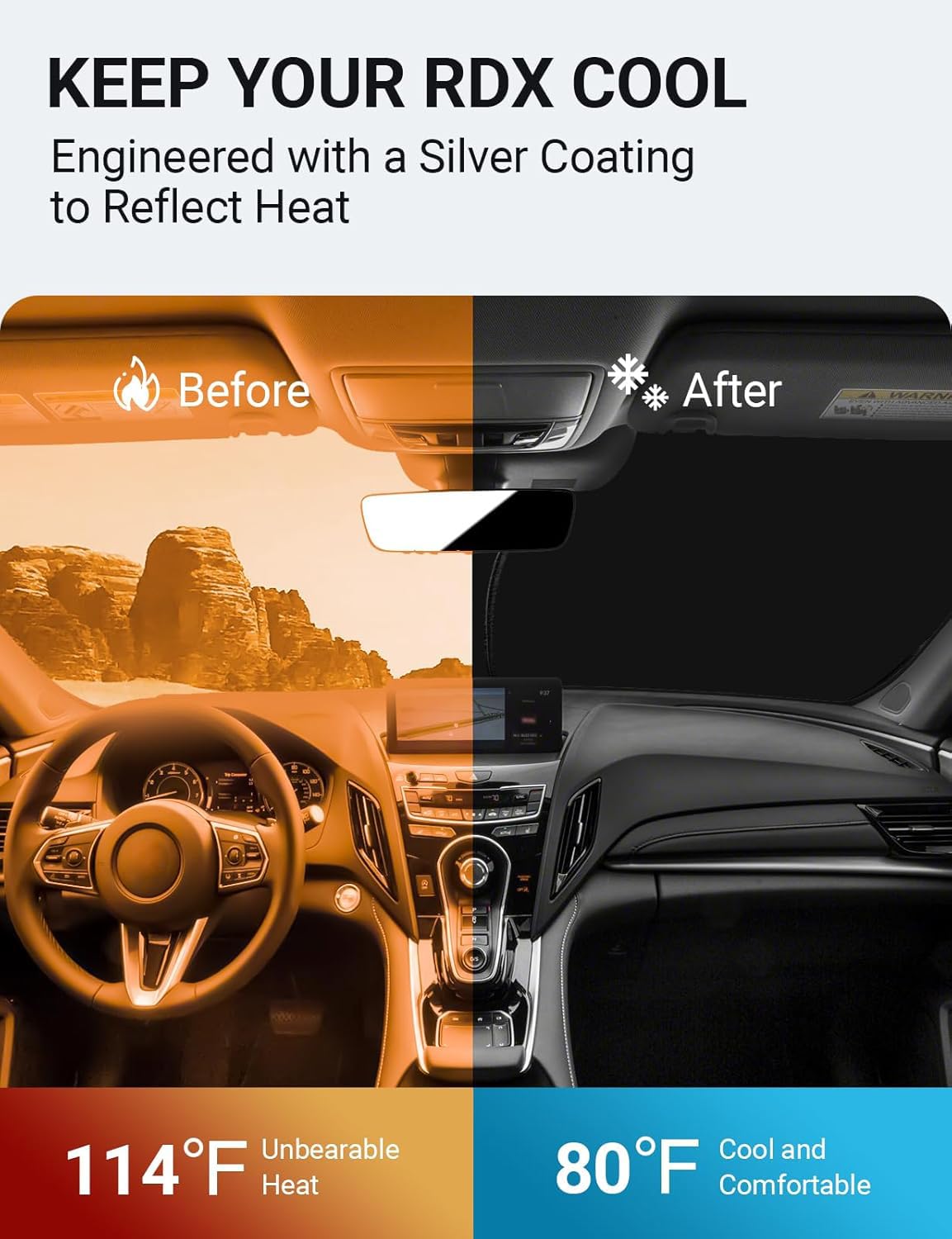 Proadsy 2025 Upgrade Front Windshield Sun Shade Foldable Sunshade Protector Custom Fit 2019-2024 2025 Acura Rdx Suv, Tech, A-Spec, Advance Suv Accessories