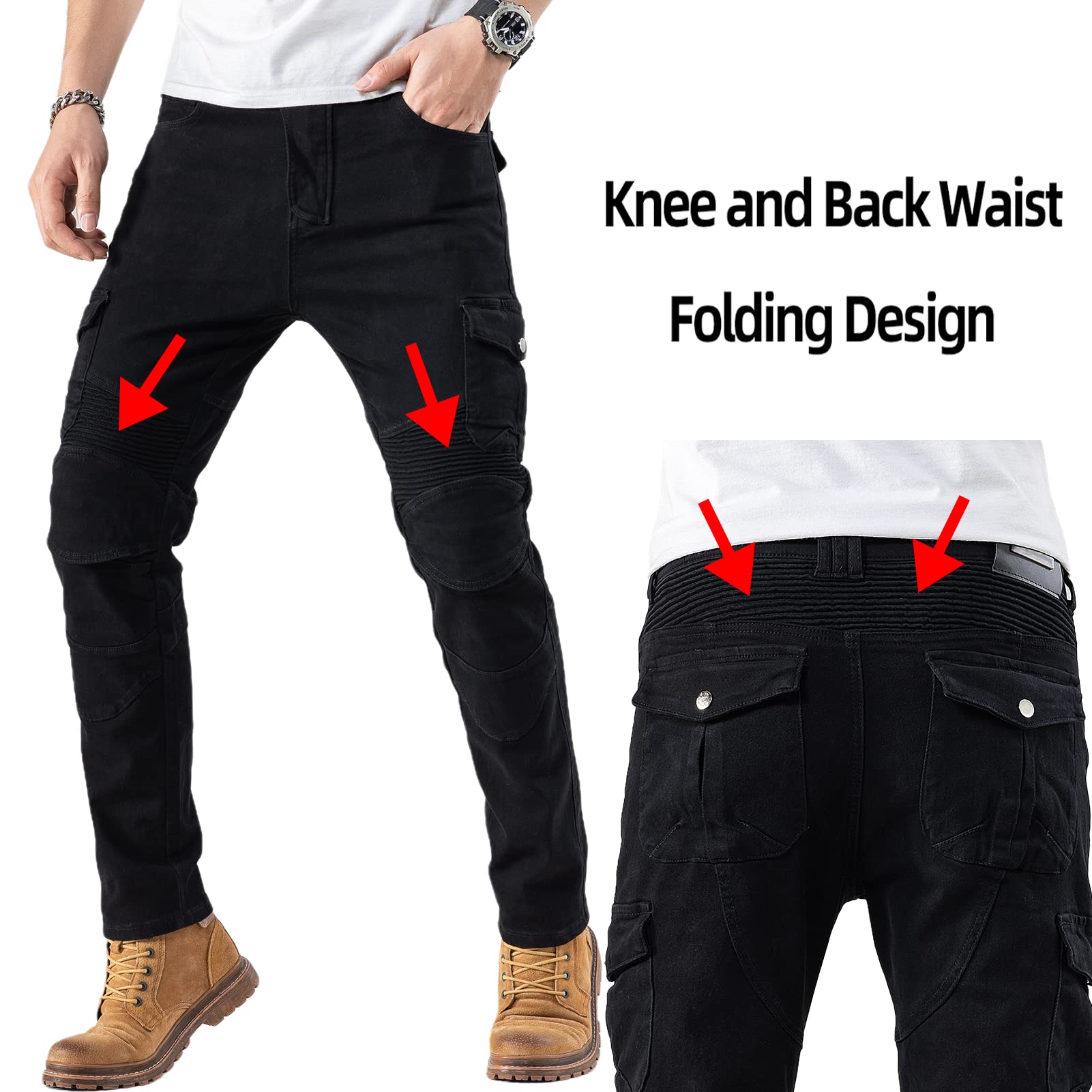 Ctbqitom Motorcycle Pants For Men Motocross Riding Pants Motorbike Riding Denim Jeans Adventure Trousers With Ce Armor,Black,36