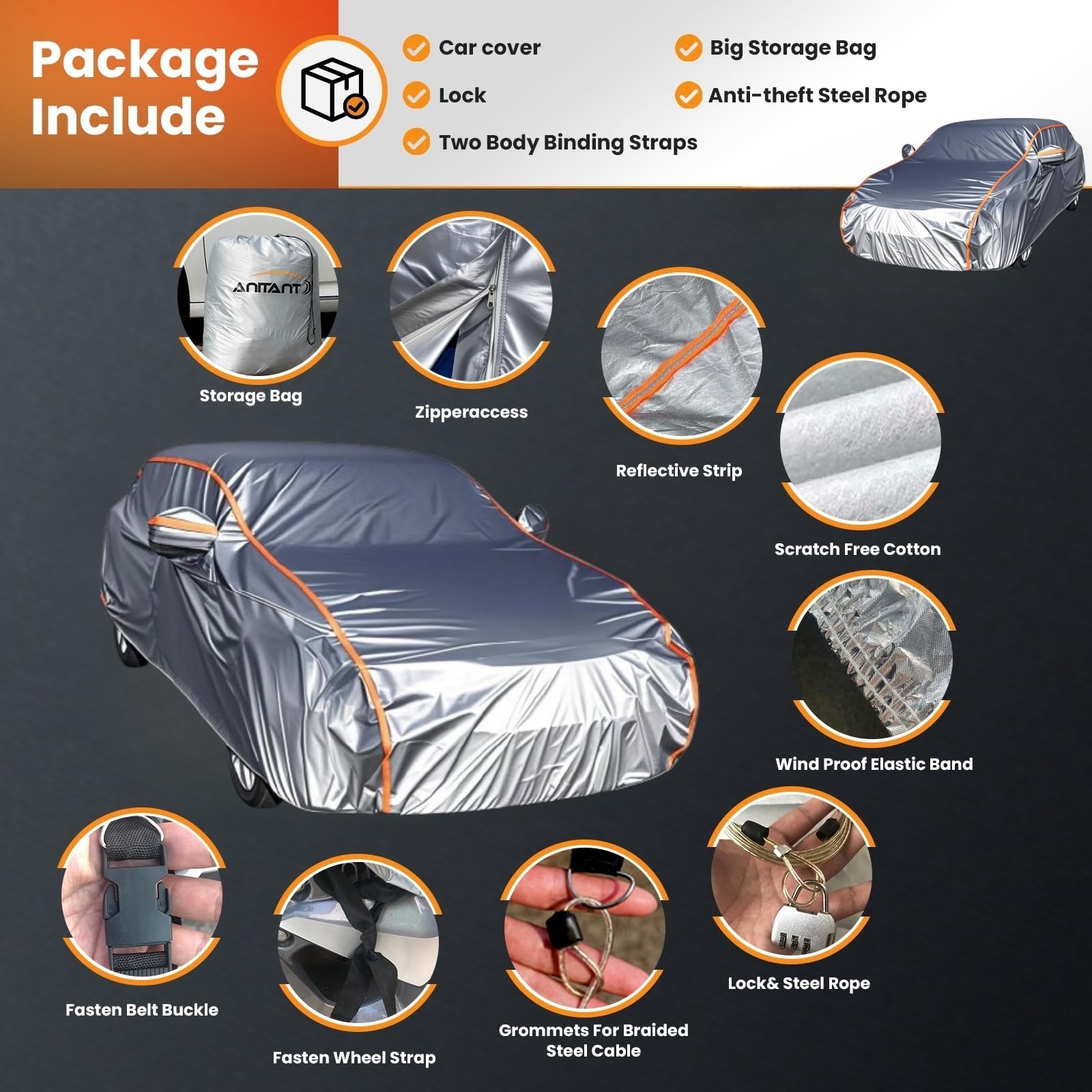 Anitant Car Cover Wagon Covers Waterproof All Weather Station Wagon Coverall Weather Car Cover Durable Bright Silver Full Exteri