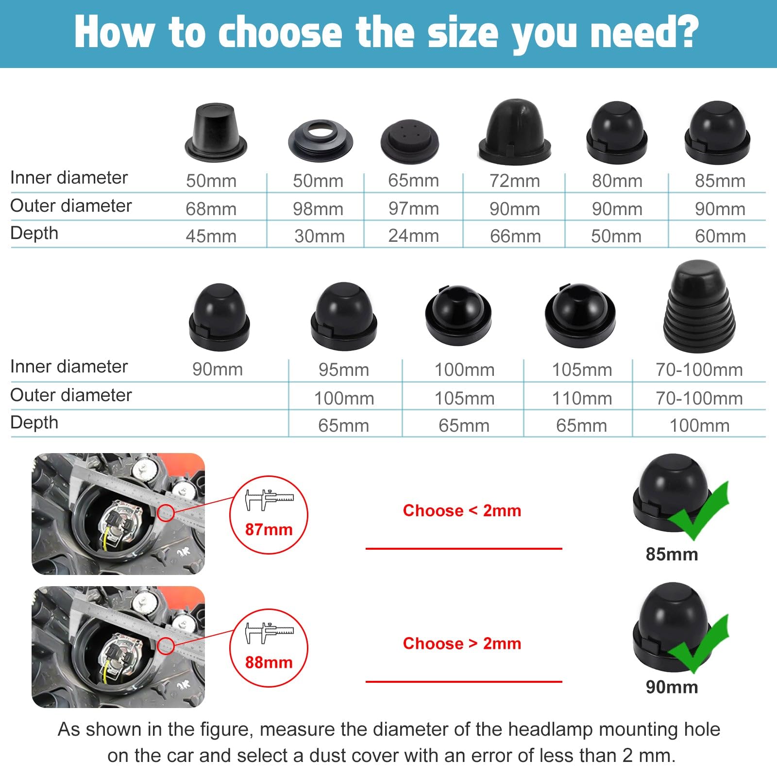 X Xotic Tech 50Mm Rubber Seal Light Housing Shell Cap Dustcover For Aftermarket Xenon Light Led Retrofit