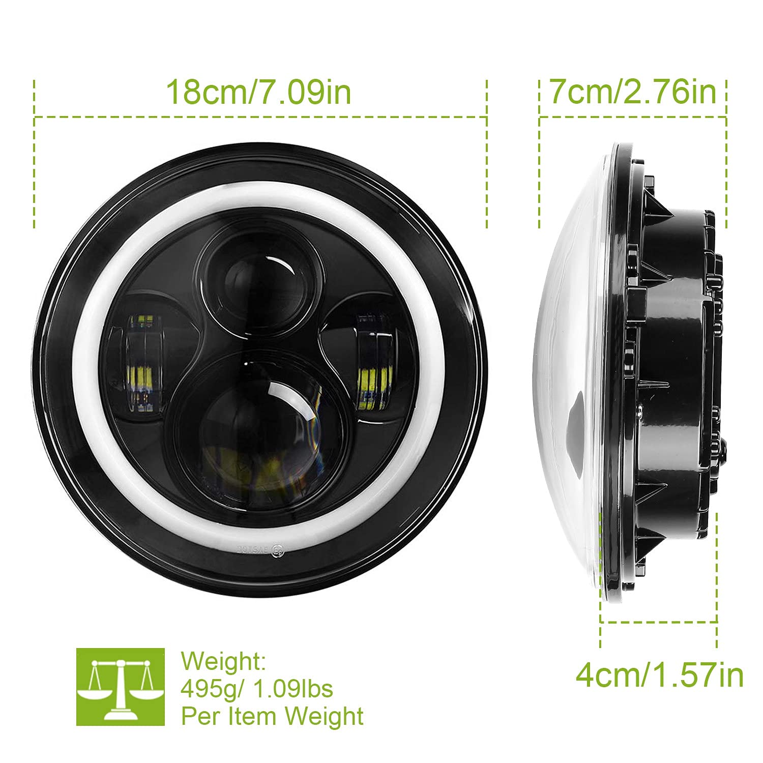 Moclever Round Led Headlight Halo, 2Pcs 7Inch 6000Lm Led Headlamp Offroad Light Angle Eyes Compatible With Jep Wrangler Tj Jk Cj