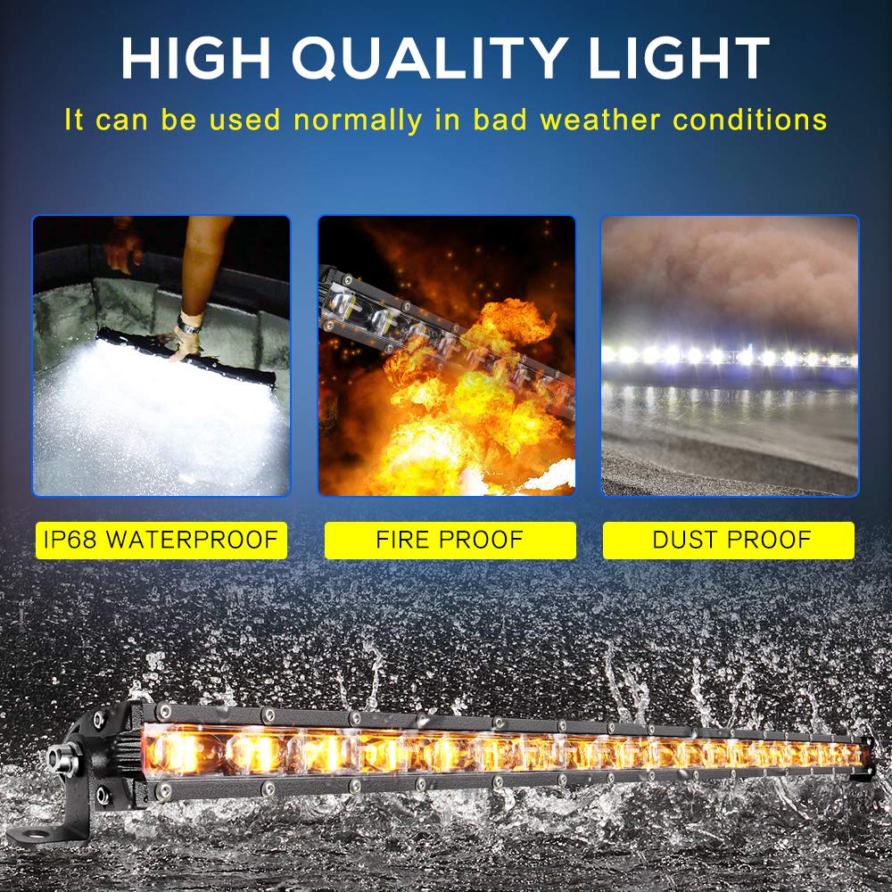 CO LIGHT 50 Inch Slim LED Light Bar - White & Amber, Aluminum, Off Road Driving Combo Beam with Mounting Brackets, Fog Work Lights