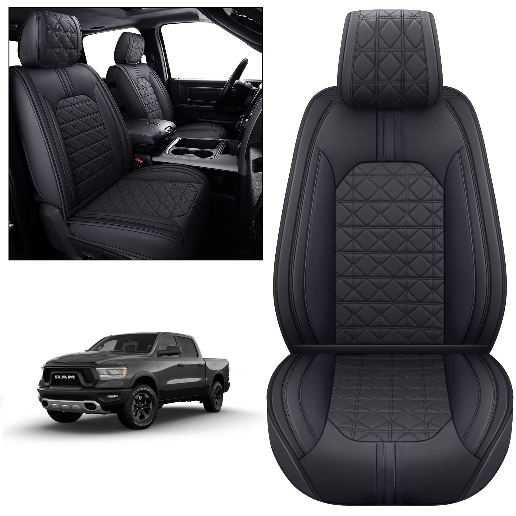 Yiertai Dodge Ram Seat Covers Fit For 2009-2023 2024 2025 1500/2500/3500Hd Pickup Front Seats Only Crew Double Cab Quad Cab Wate