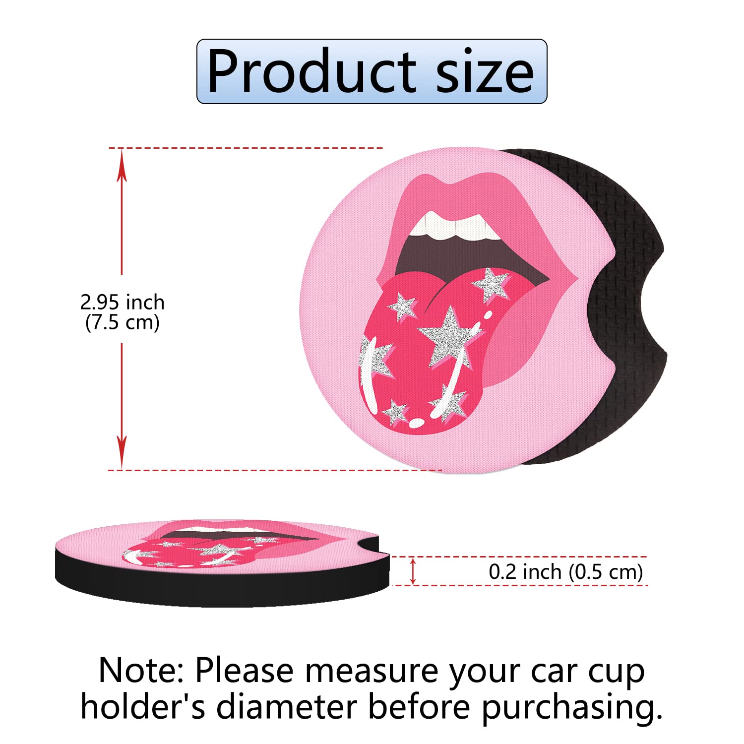 Jupswan Car Cupholder Coaster Absorbent 2 Pack Funny Tongue Rubber New Automotive Cup Holder Decal Decor Accessories For Women M