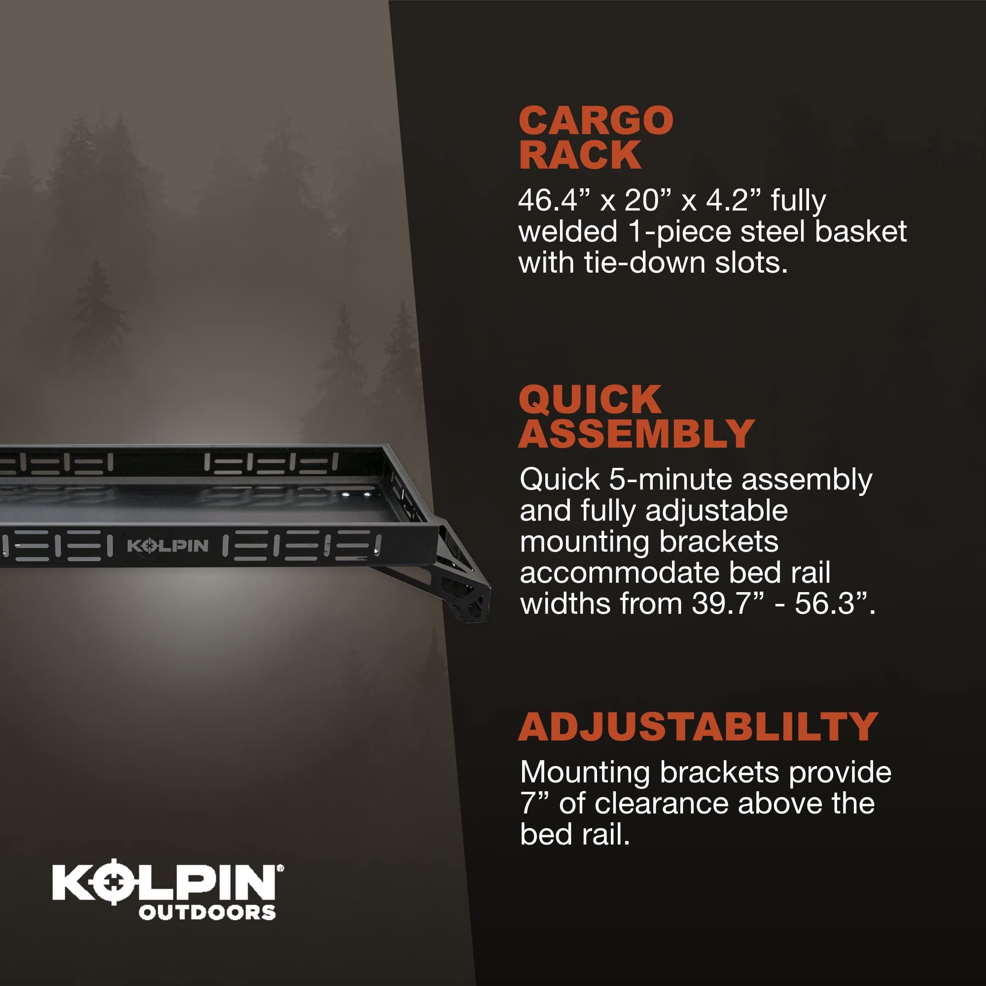Kolpin UTV Overbed Cargo Rack, Full Size, Metal, Black, Model 53450