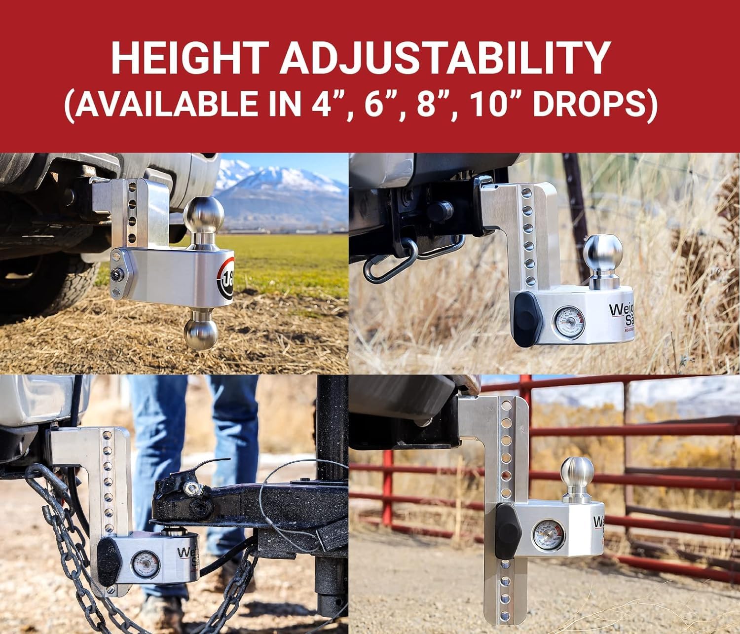 Weigh Safe Ws4-2.5 Adjustable Ball Mount With 4'' Drop And 2.5'' Shank, Aluminum