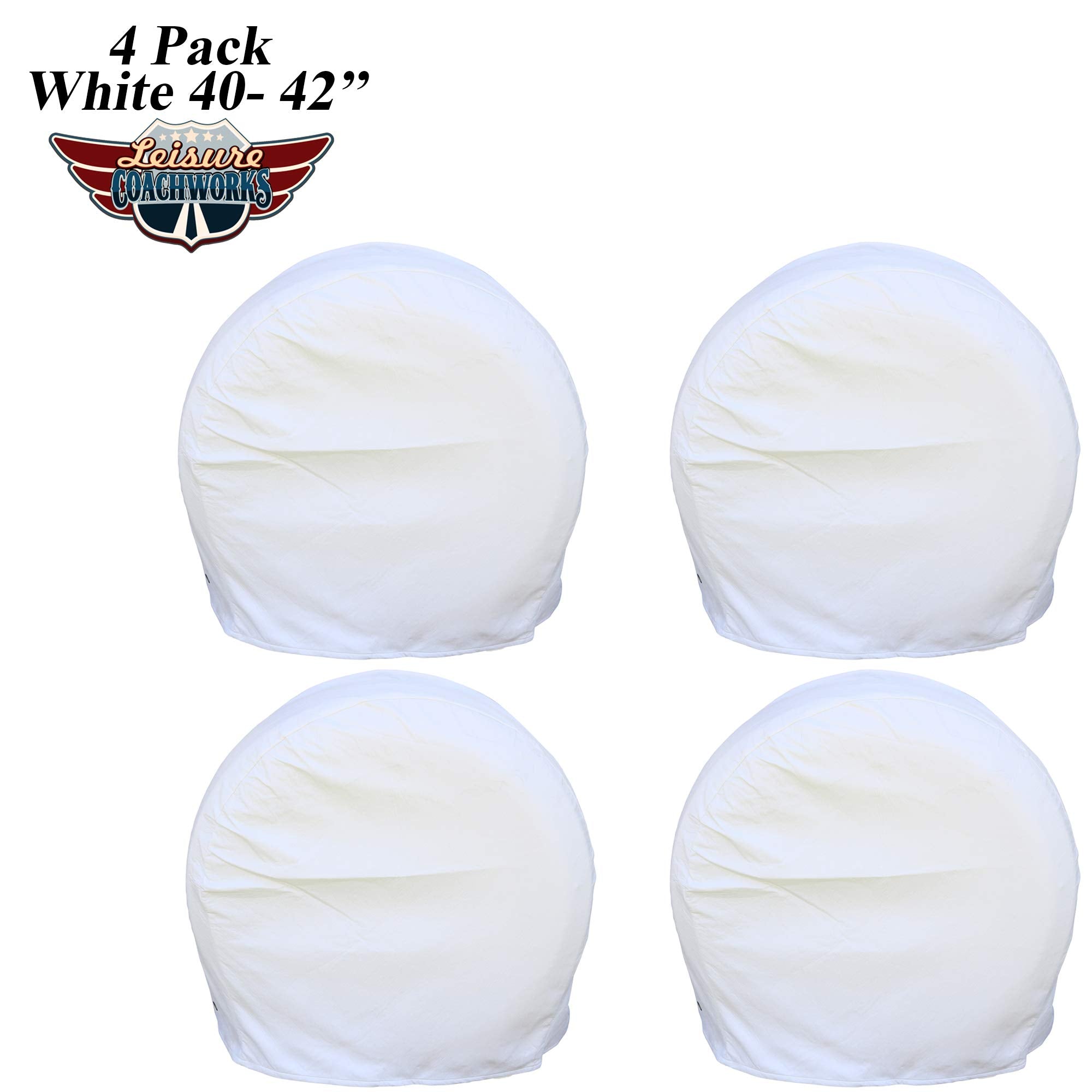 Leisure Coachworks RV Tire Covers Set of 4, Waterproof Soft Vinyl, Fits 40"-42" Tires, White