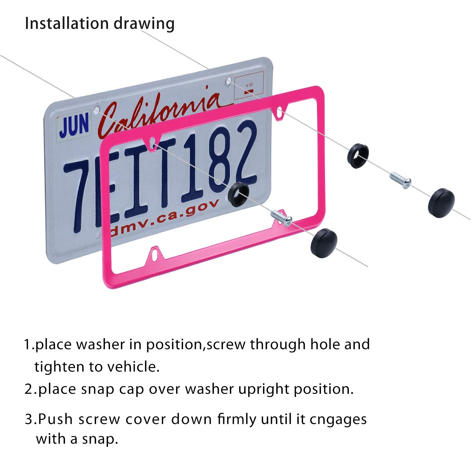 Livtee 4 Holes Stainless Steel License Plate Frames, 2 Pcs Car Licence Plate Covers, Automotive Exterior Accessories Slim Design With Bolts Washer Caps For Us Vehicles, Rose Red