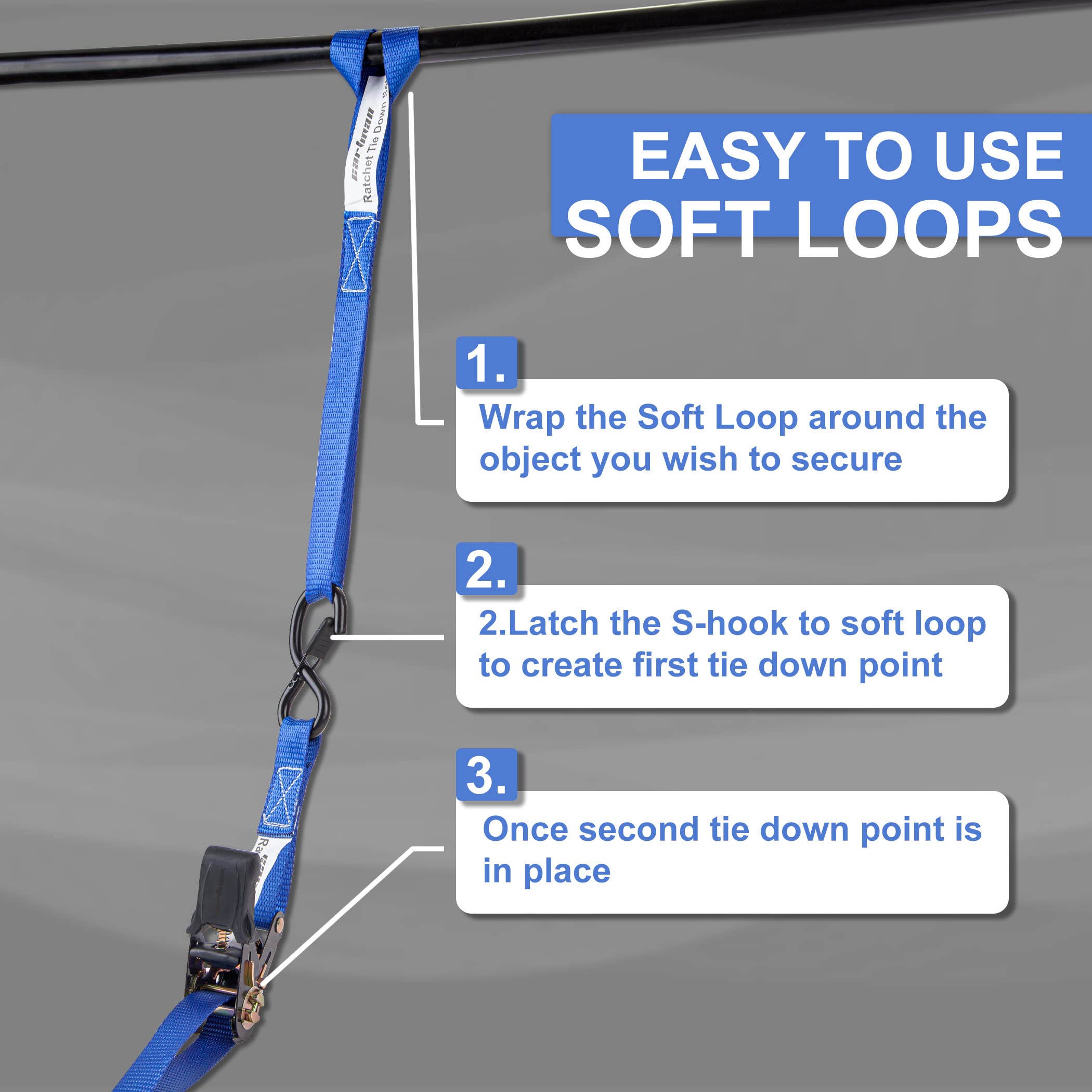 Cartman Ratchet Tie Down Straps 4Pk 2,000Lb Max Break Strength With Premium 1'' X 15' Rachet Tie Downs With Padded Handles, 4Pk