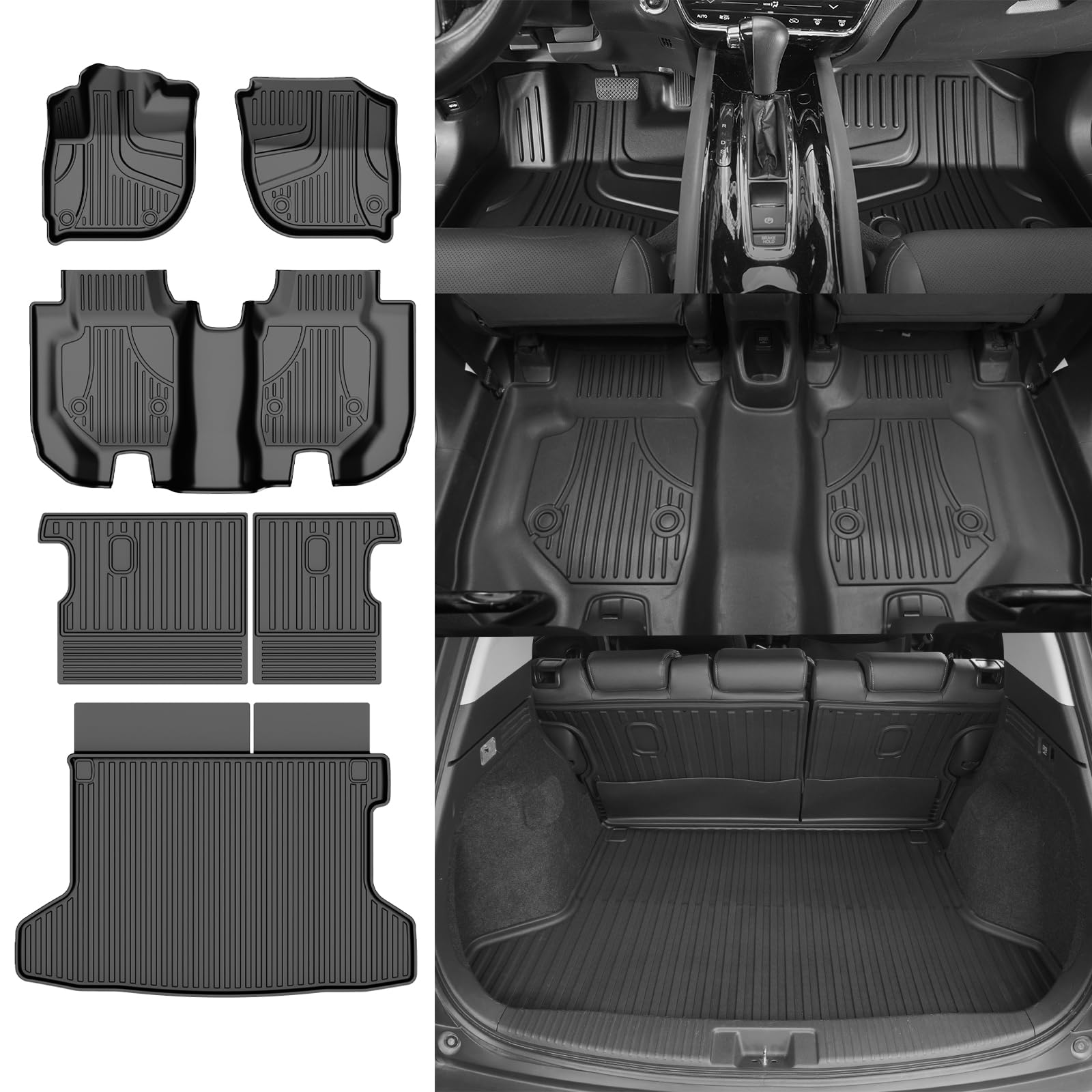 2016-2021 2022 HRV Floor Mats & Cargo Liner & Backrest Mat Fit for Honda HR-V AWD Model: All Weather Protection Floor Liner 1st 
