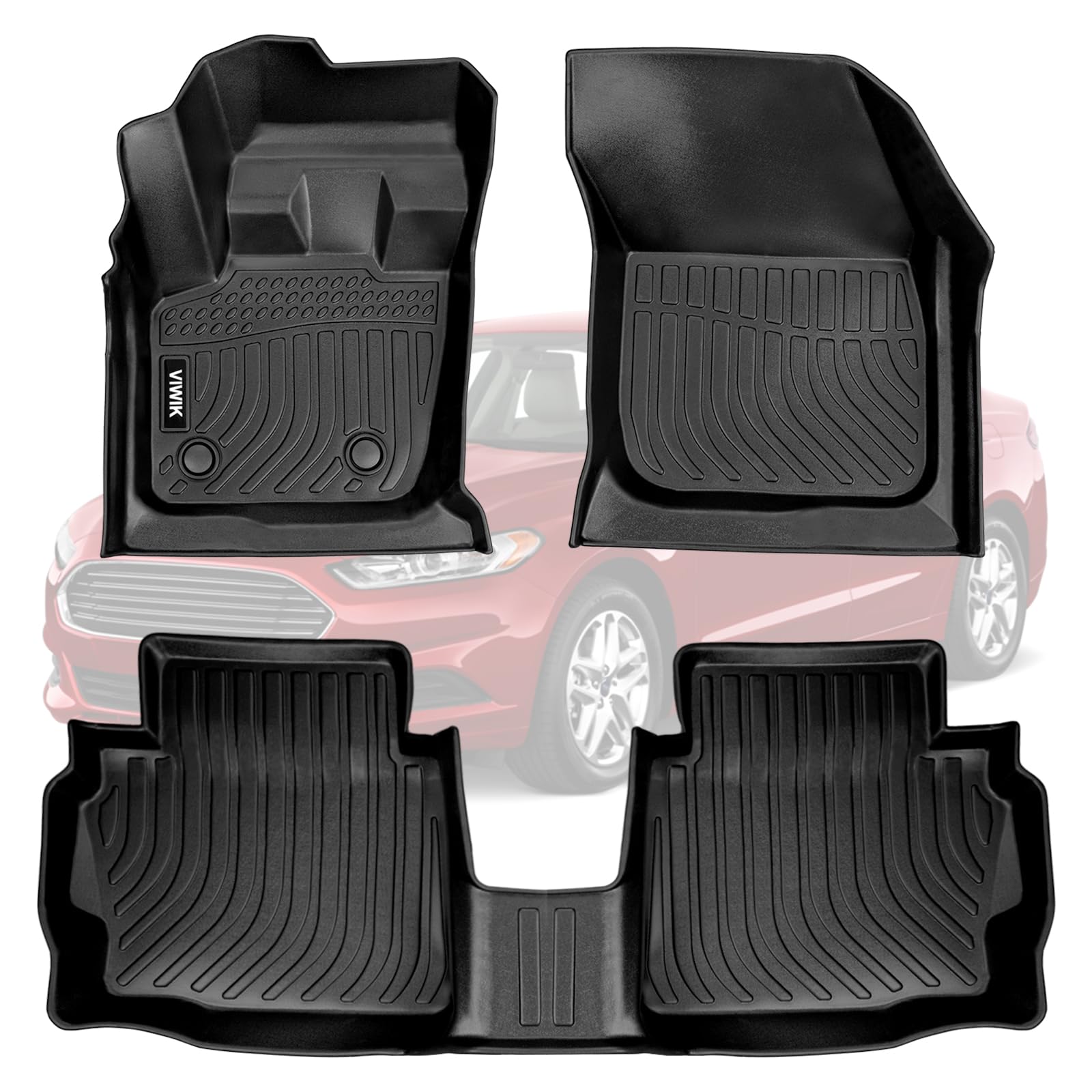 Viwik Floor Mats For Ford Fusion/Lincoln Mkz 2016-2013, Anti Slip 3D Floor Liners, Tpe Waterproof Car Mats, Custom Fit All Weath