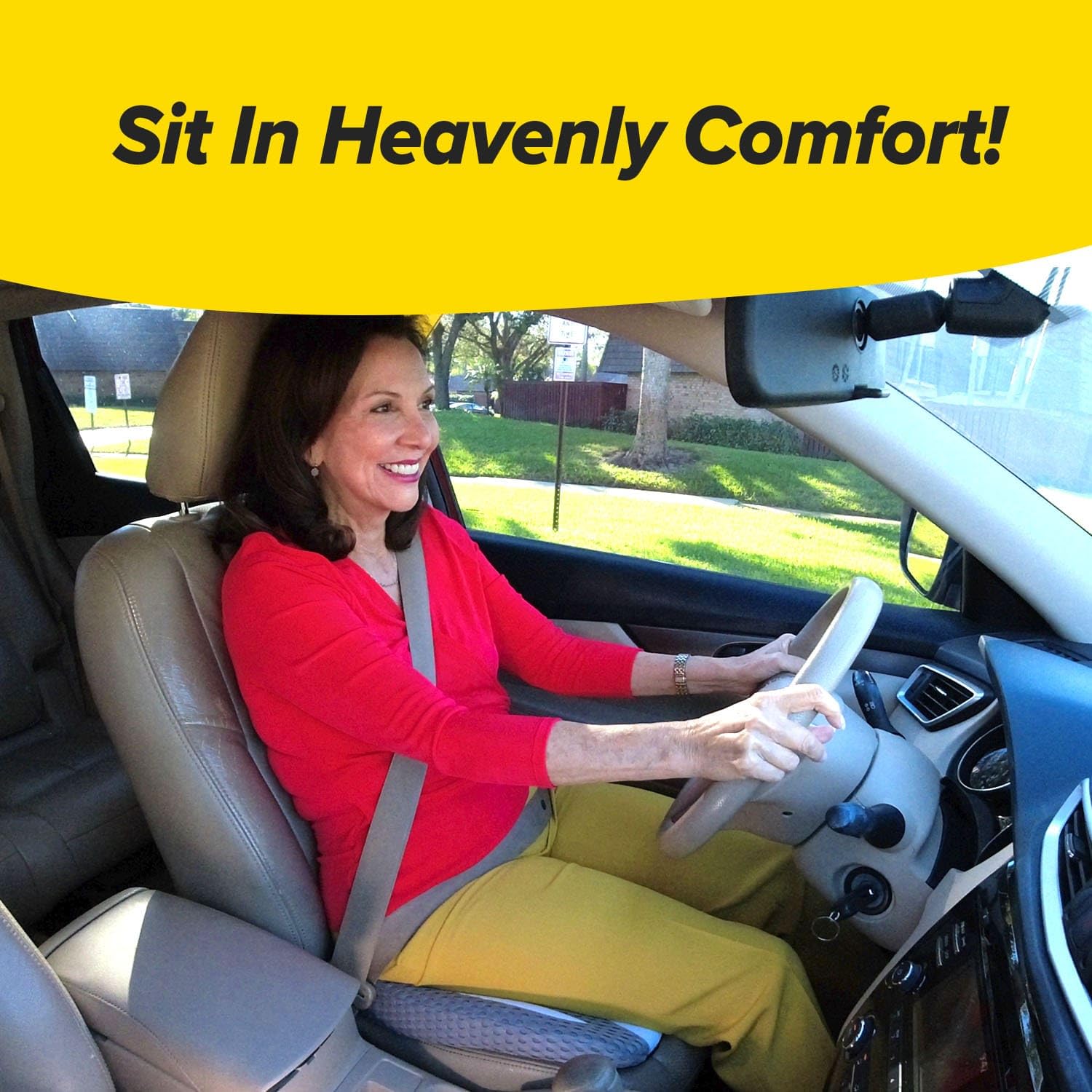 Angel Ride Memory Foam Auto Cushion, 18 in., Grey, Model 17748, Advanced Lumbar Support for Driving Comfort