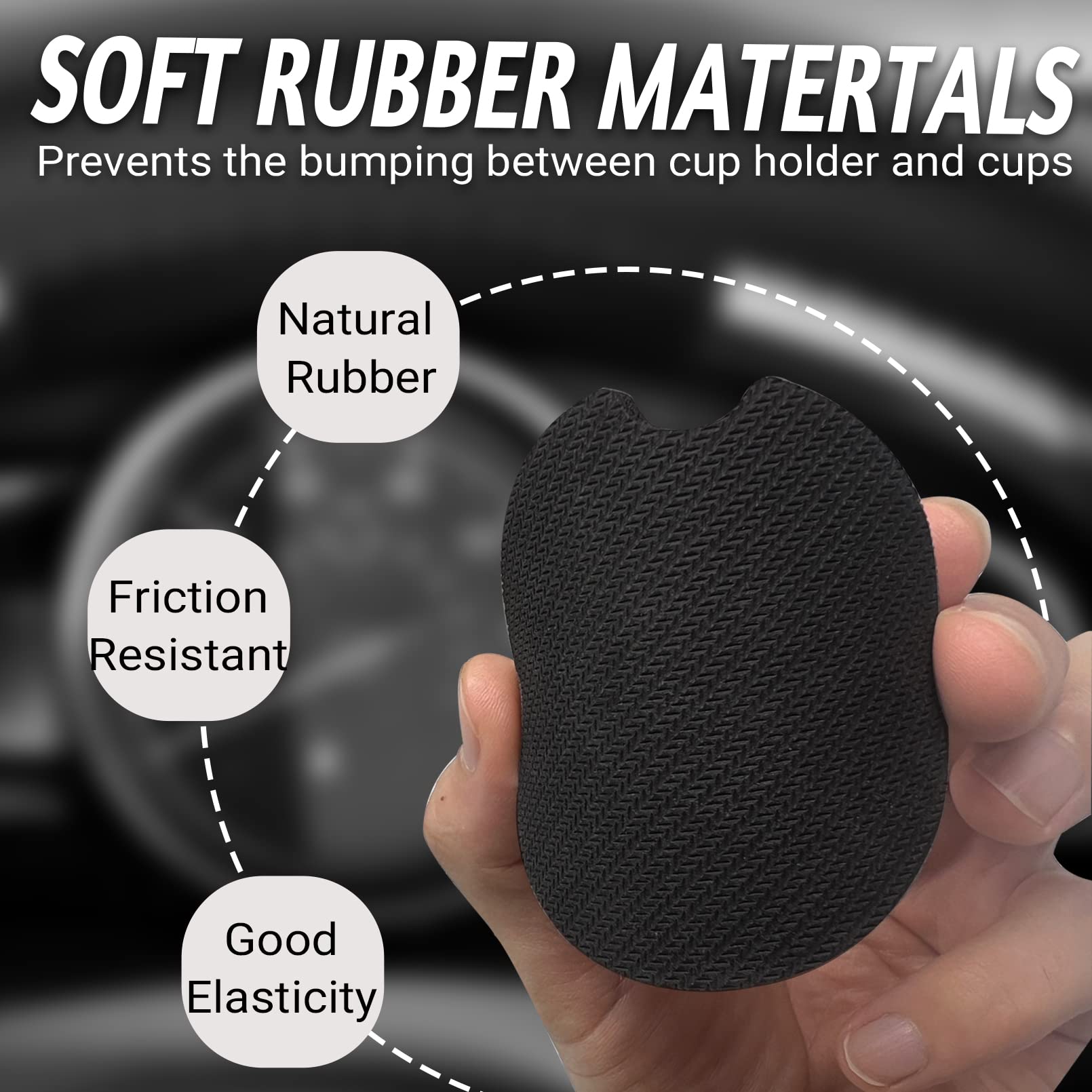 Yonlevres Car Coasters for Cup Holders,2.75 '' Anti Slip Rubber Mat with A Finger Notch, 2 Pack Car Cup Holder Coasters for Car