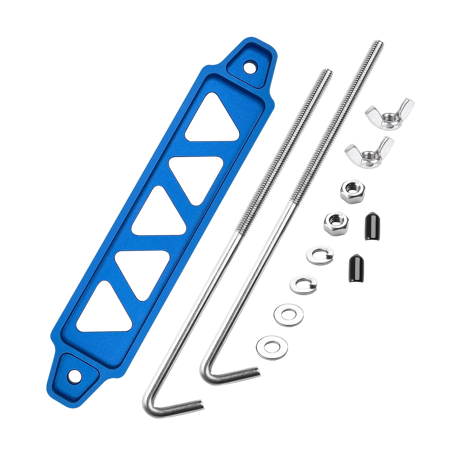 Aronova Battery Hold Down Sets,With Billet Aluminum Battery Tie Down Bracket And 18-8(304) Stainless Steel J Bolts (Blue, 10 Inc