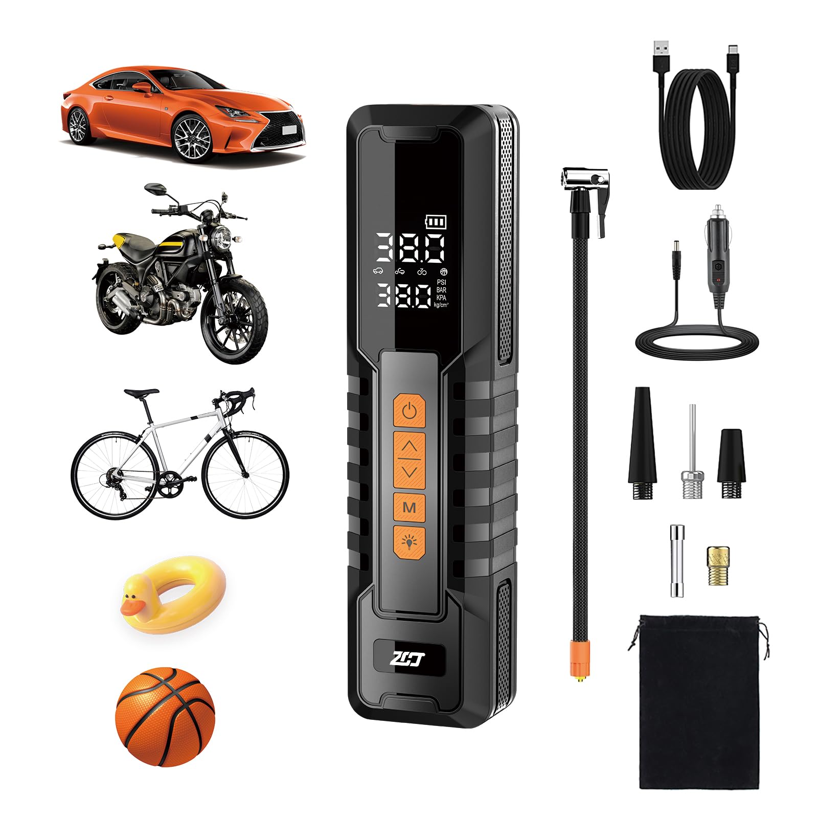 Tire Inflator Portable Air Compressor for Car Tire,150PI Electric Bike Pump, Wireless Cordless Air Pump Used for Ball/Bicycle/Mo