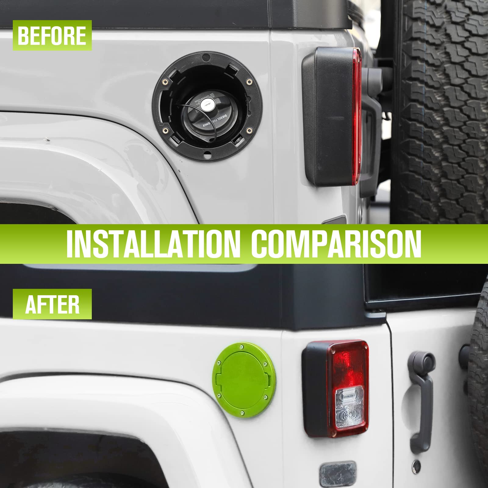 Jecar Jk Fuel Filler Cover Gas Cap Aluminum Alloy Gas Tank Door Exterior Accessories For Jeep Wrangler 2007-2018 Jk Jku, Green