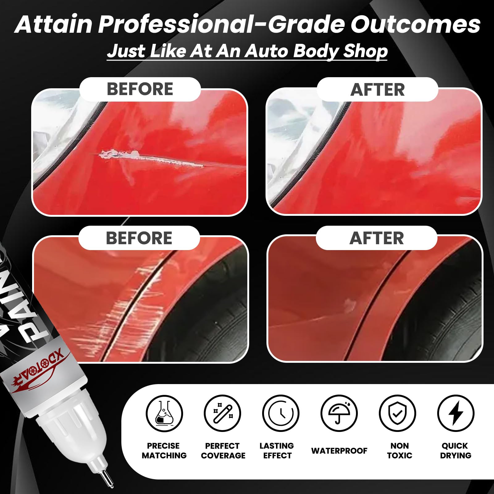 Pure Red Touch Up Paint For Cars,Universal And Color Accurate Automotive Scratch Repair Pen, Lasting Auto Scratch Remover, Quick