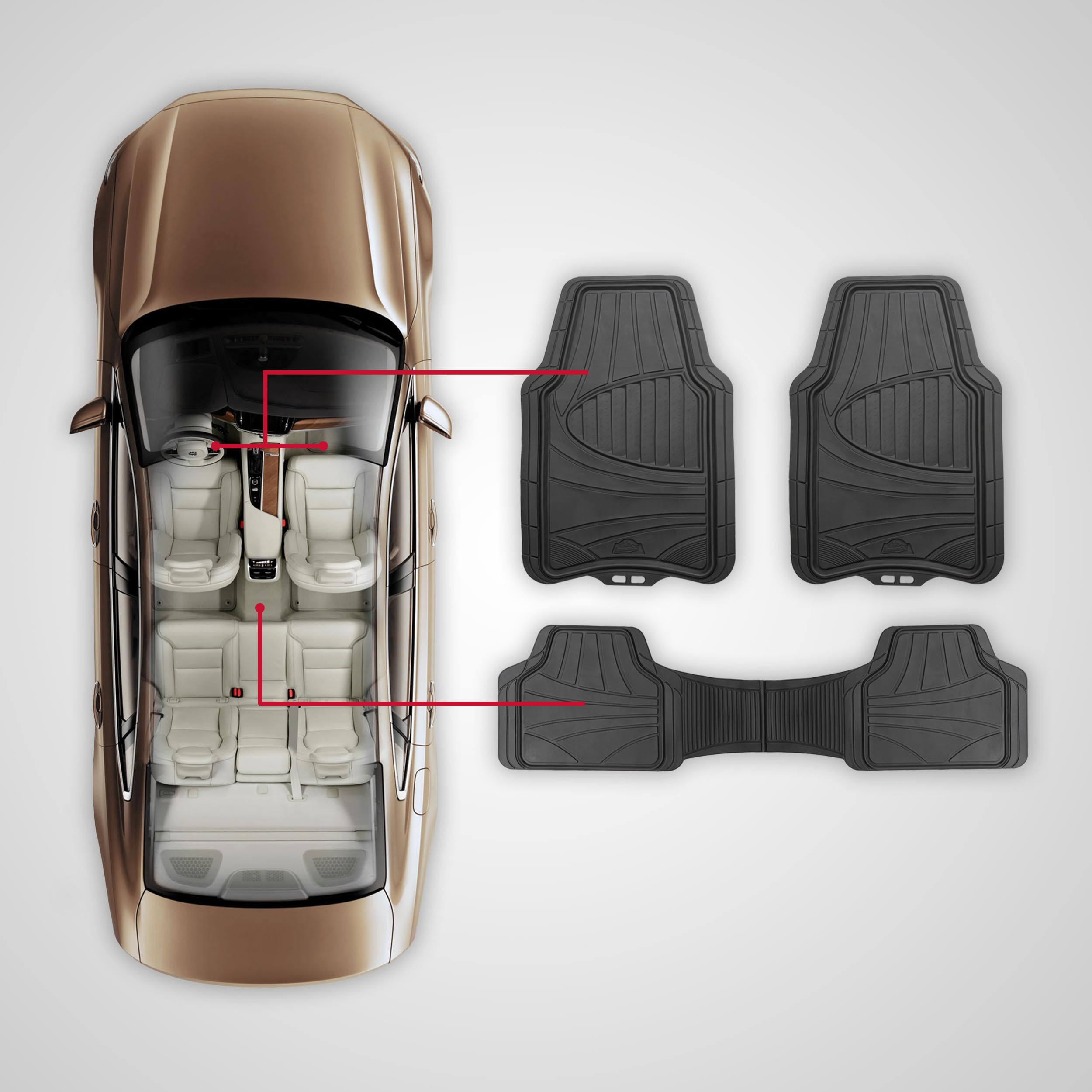 Armor All 4-Piece Rubber Floor Mats, All-Weather Protection, Universal, Trim To Fit Front, Back, Full Coverage Custom Fit Mats F