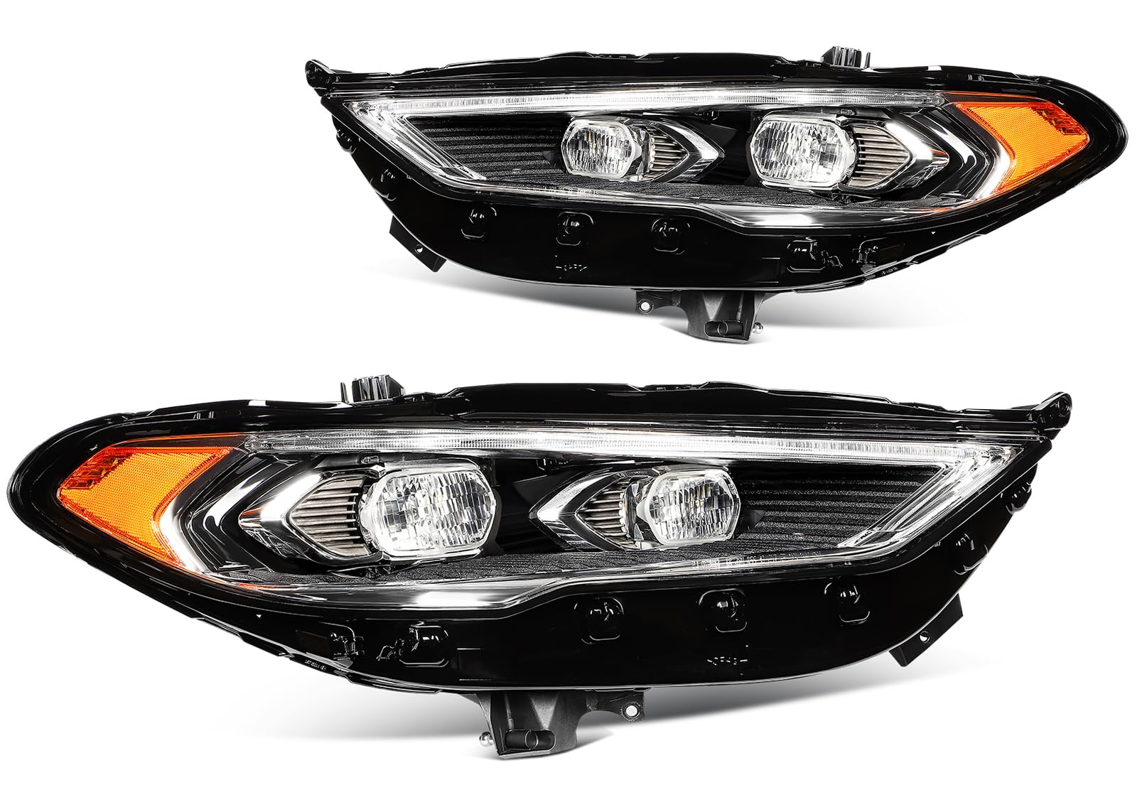 LBRST Headlight Assembly Fit 2017-2020 for Fusion Driver & Passenger Side Headlight Black Housing Clear Reflector FO2502347