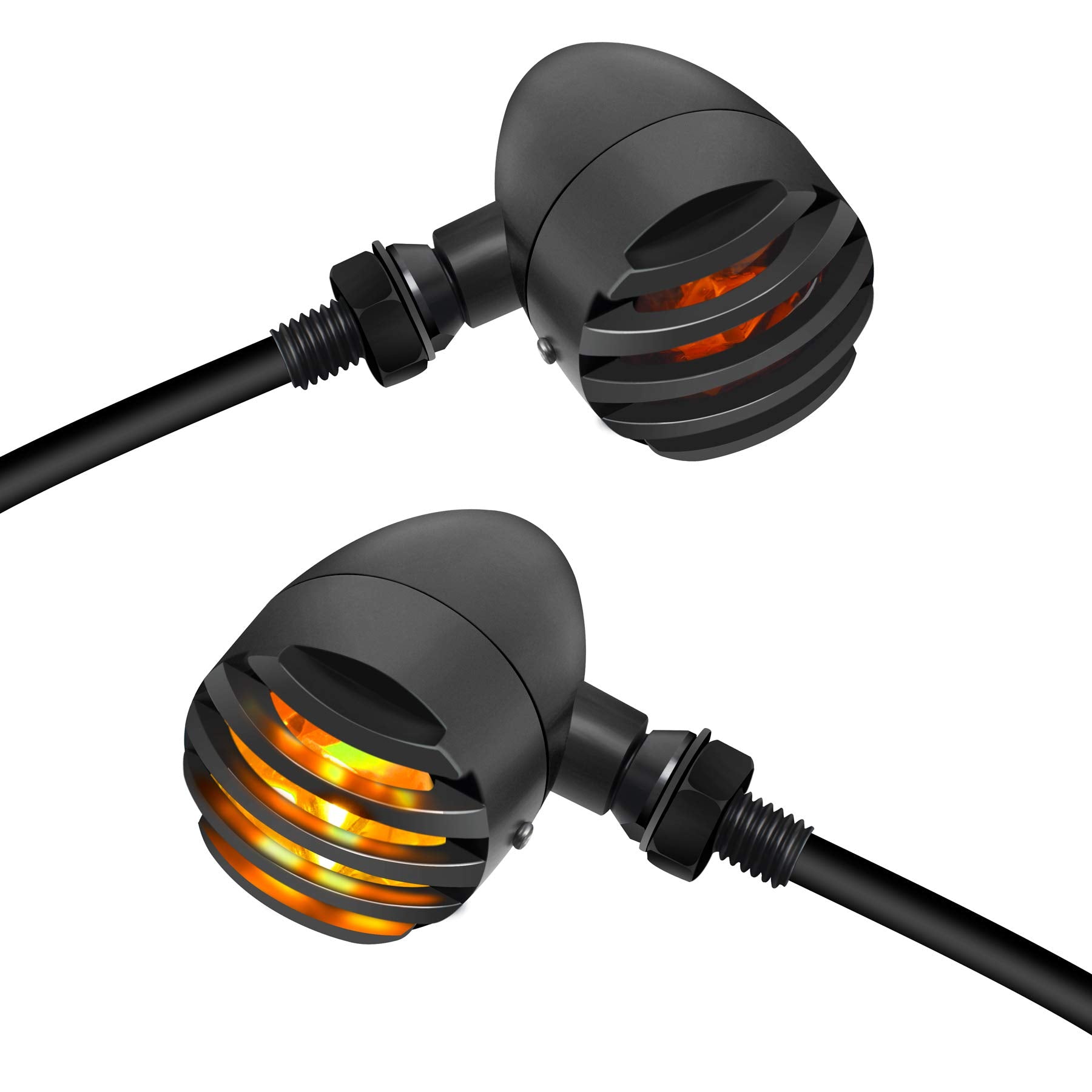 NTHREEAUTO Motorcycle Blinkers, Waterproof Aluminum Bullet LED Turn Signals, Universal Amber Indicator Light Compatible with Har