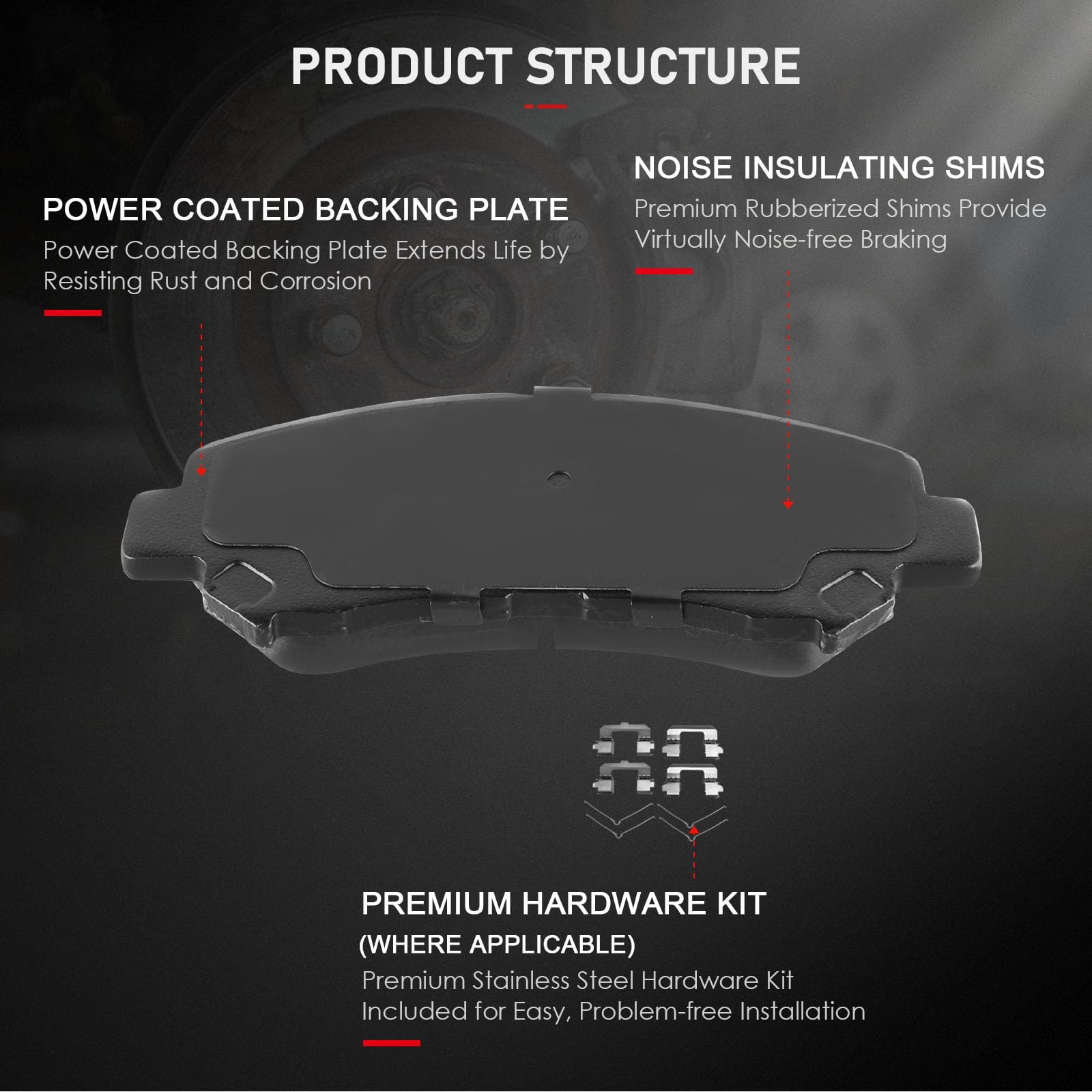 Cciyu D1374 D905 Front & Rear Disc Brake Pads Kit For Nissan Maxima 2009-2014 2016-2017 8Pcs