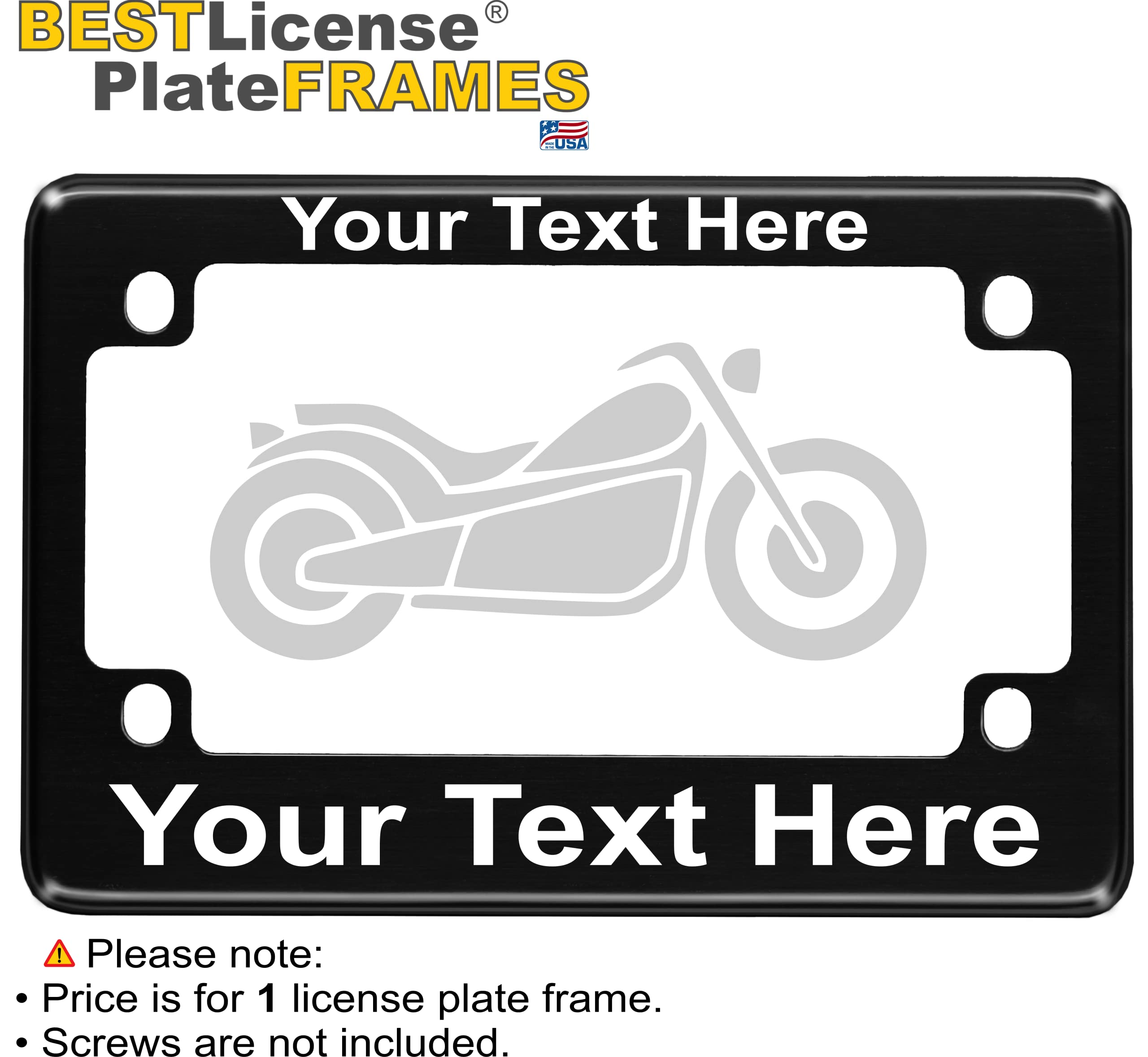 Motorcycle Personalized With Custom Text Design - Anodized Aluminum Laser Etched Standard Size License Plate Frame - Black